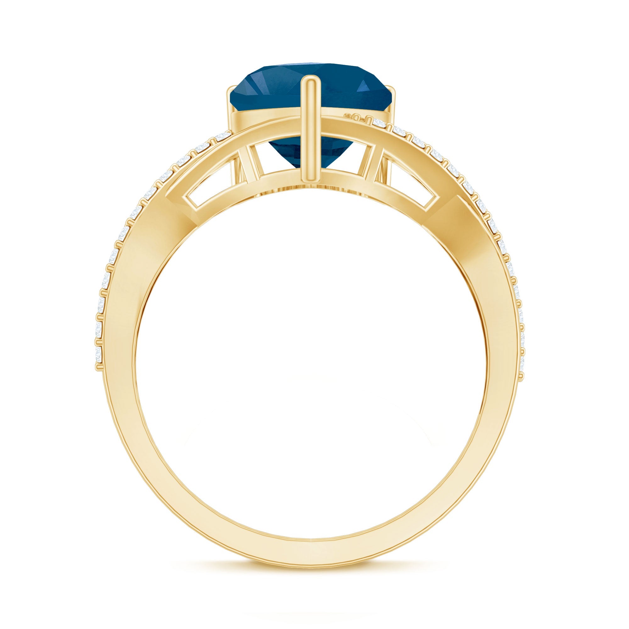 London Blue Topaz and Diamond Heart Engagement Ring in Crossover Band