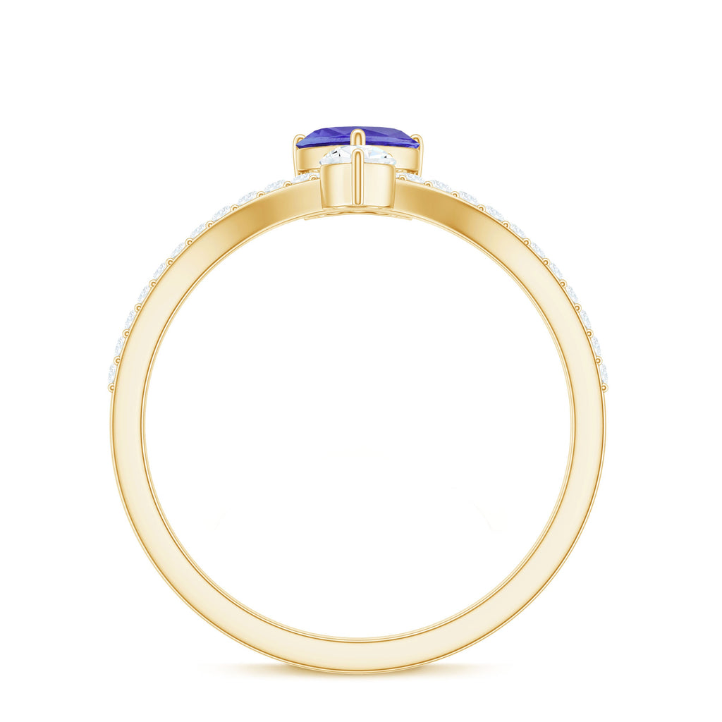 Certified Real Heart Shape Tanzanite Chevron Engagement Ring with Diamond