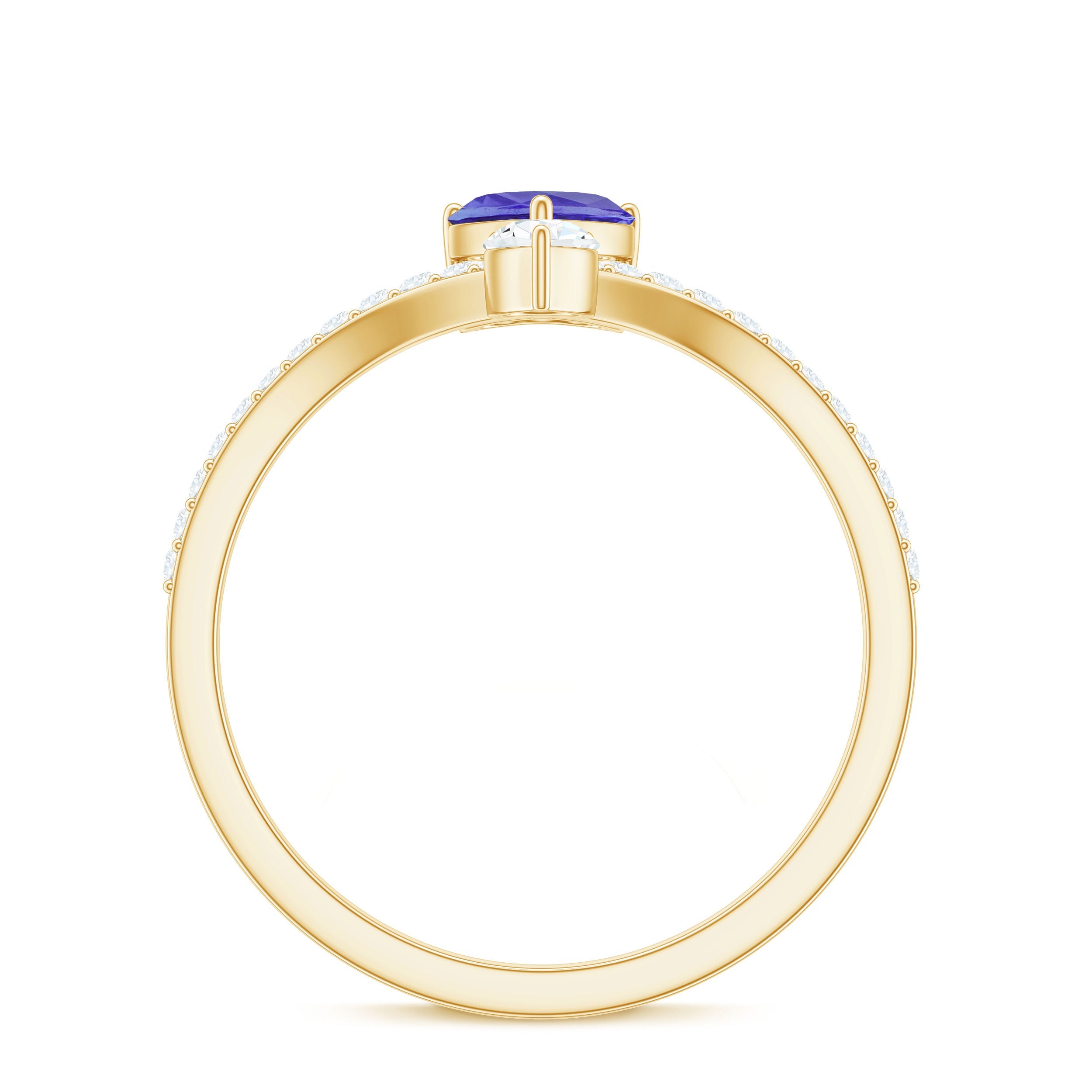Certified Real Heart Shape Tanzanite Chevron Engagement Ring with Diamond