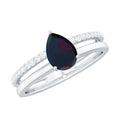 Pear Cut Black Opal and Diamond Double Band Engagement Ring