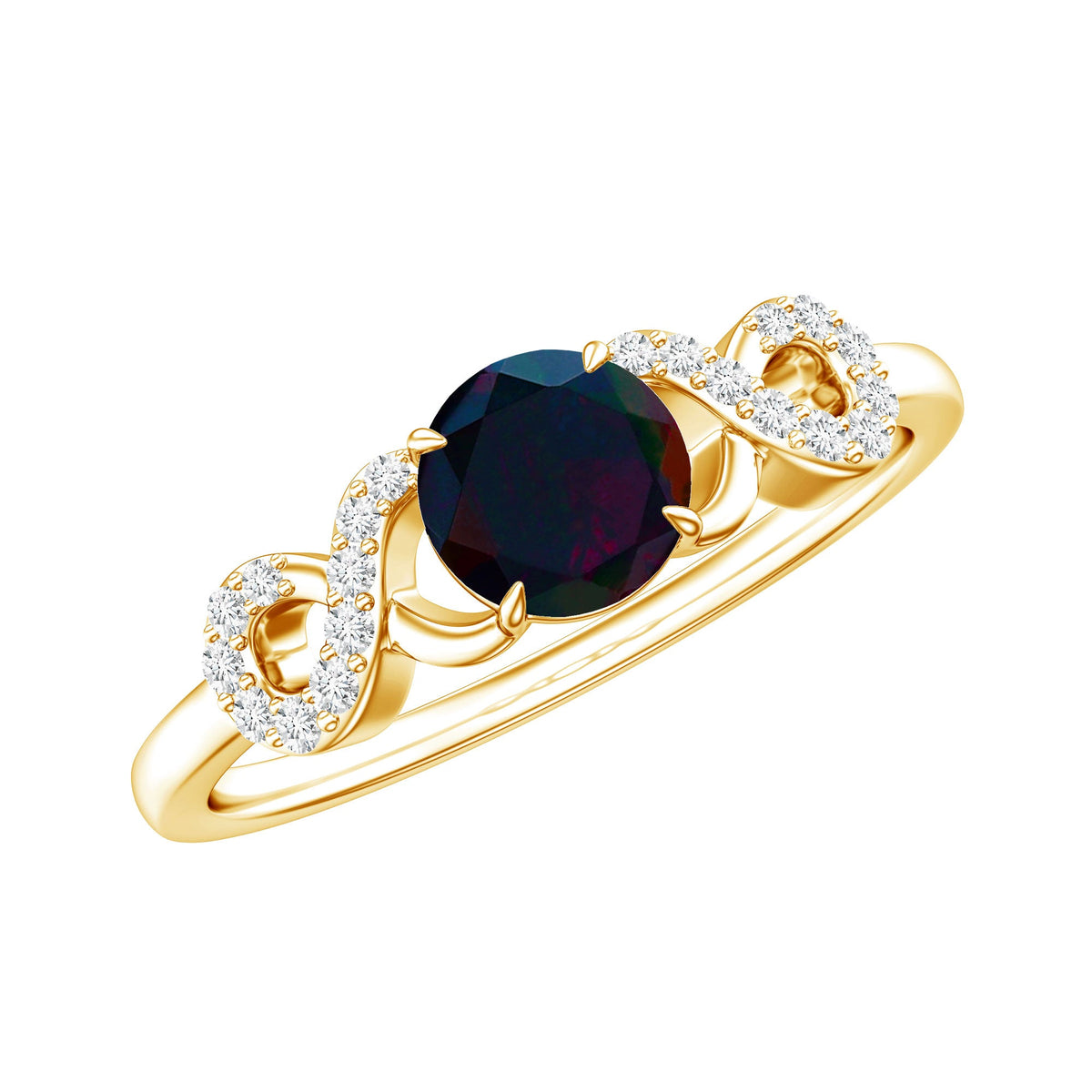 Round Black Opal Criss Cross Promise Ring with Diamond