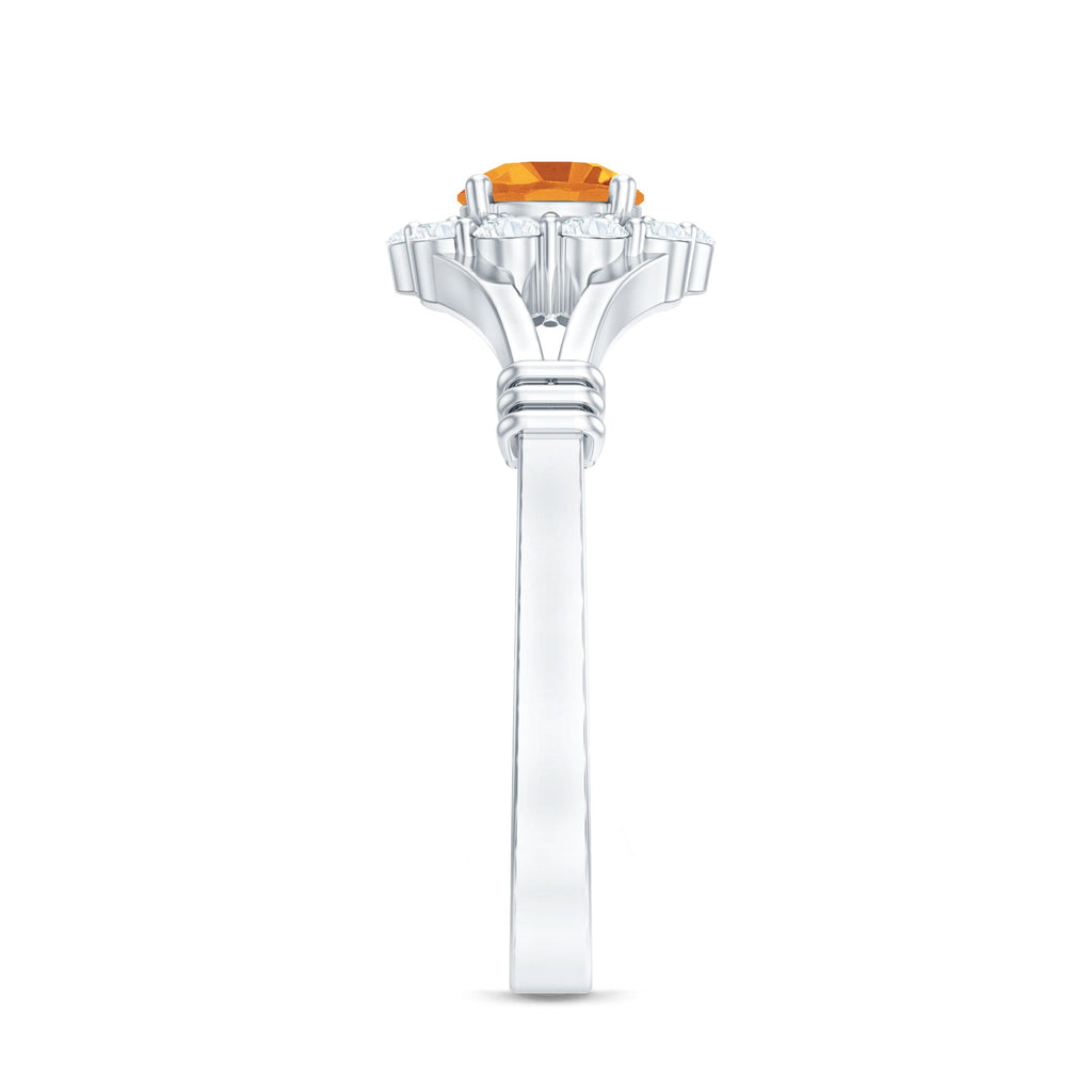 Genuine Citrine Diamond Flower Engagement Ring with Split Shank