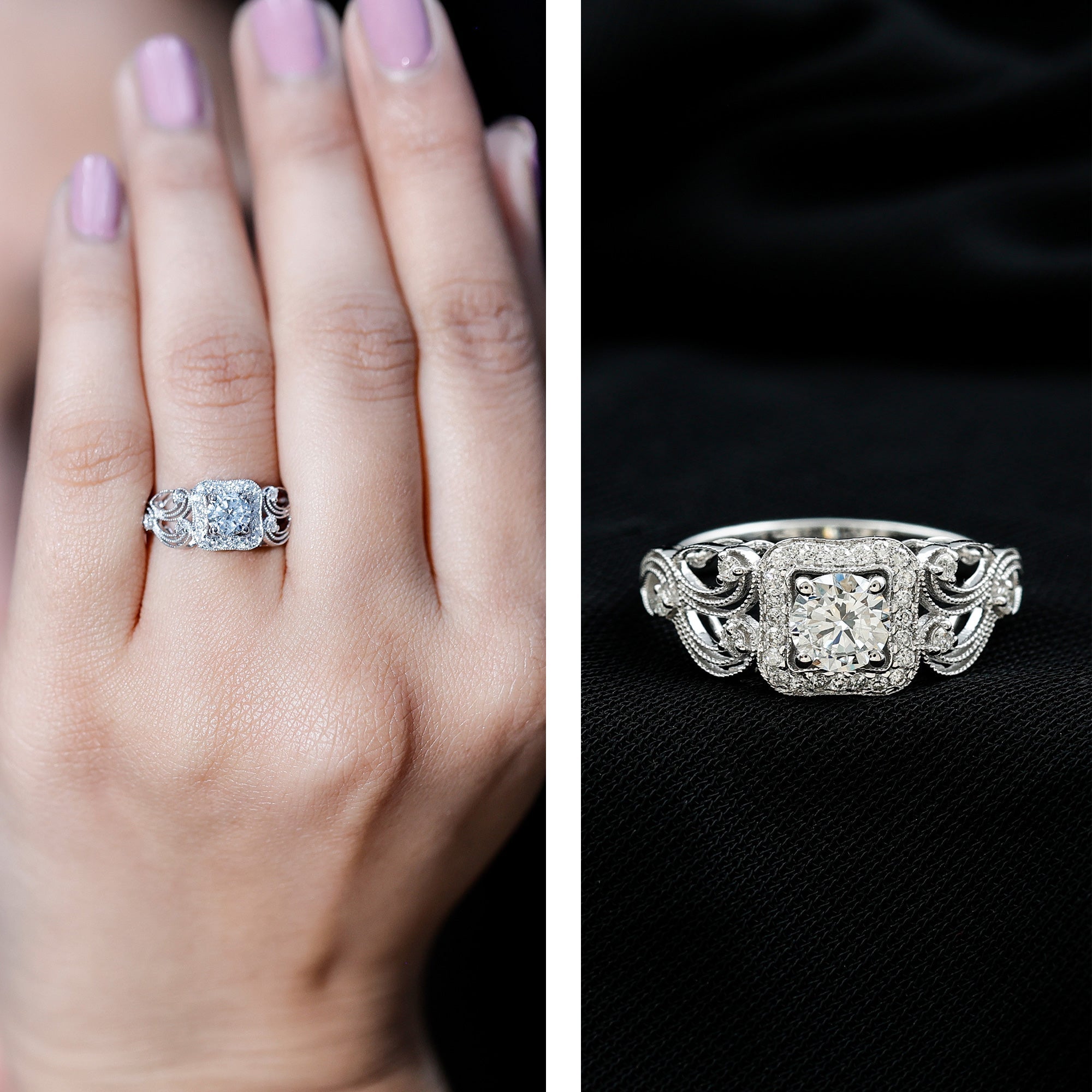 Certified Moissanite Art Deco Engagement Ring for Women