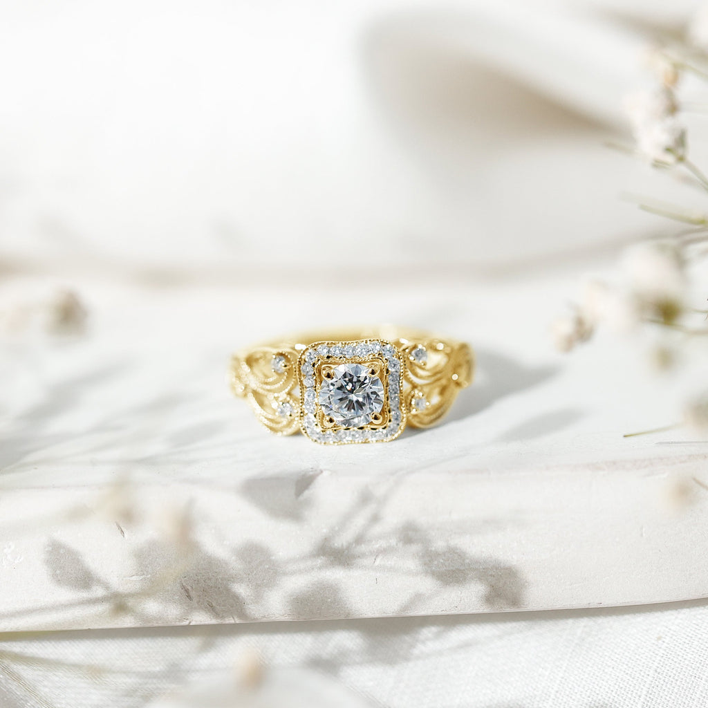 Certified Moissanite Art Deco Engagement Ring for Women