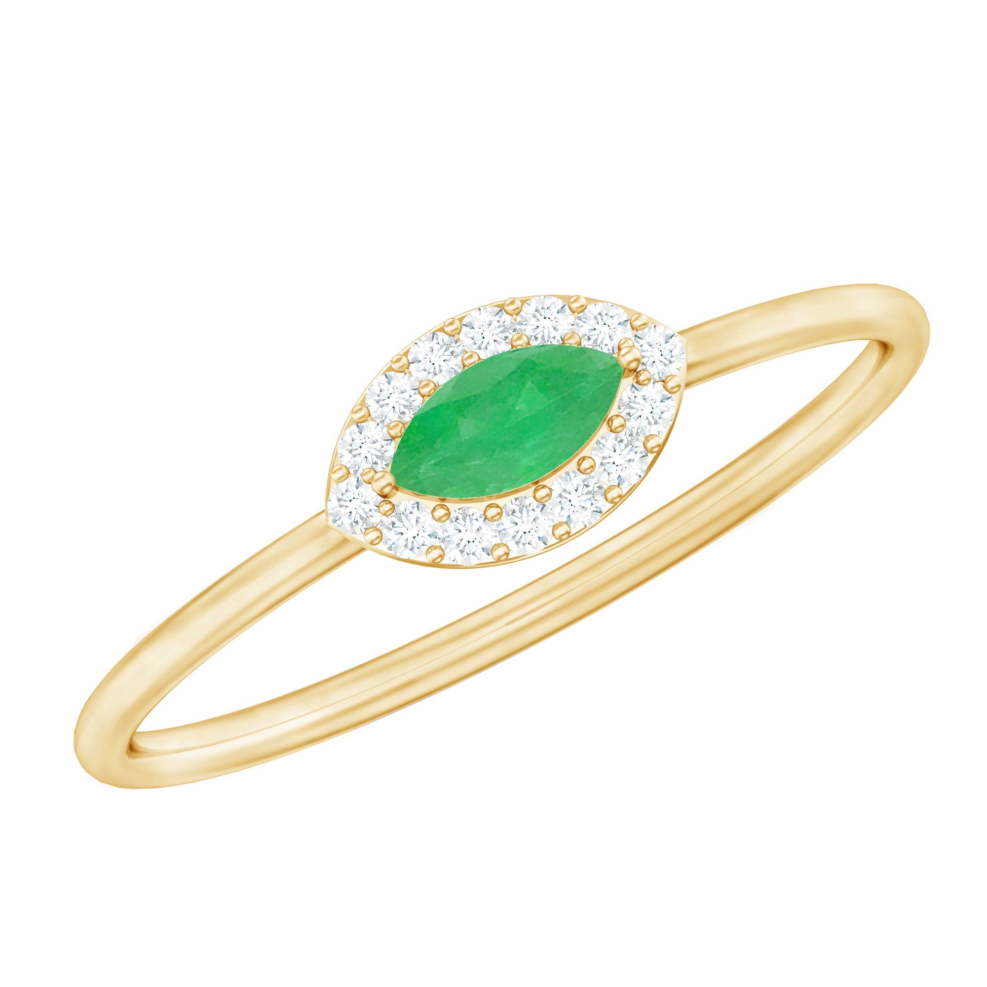 Marquise Emerald East West Promise Ring with Diamond Halo