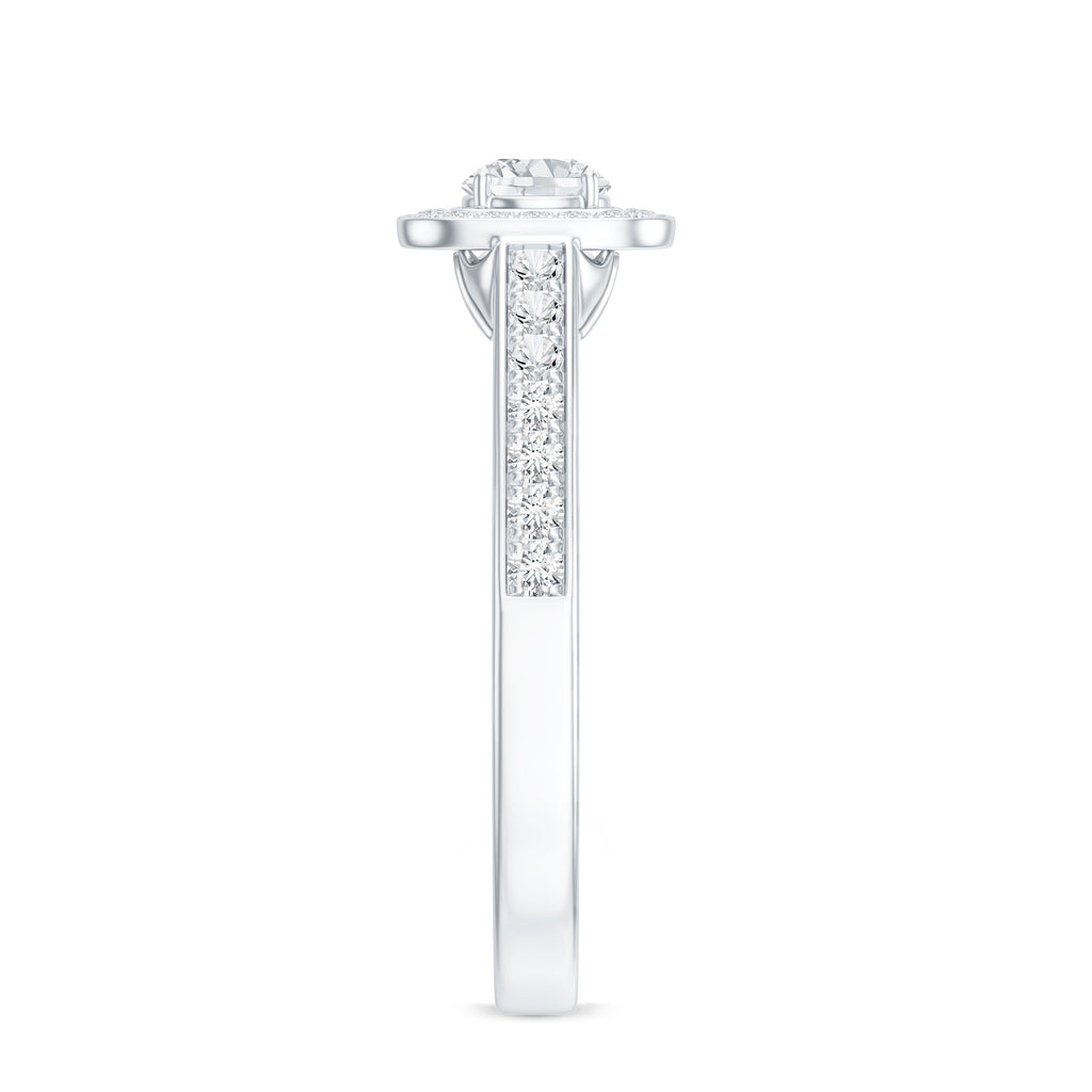 Moissanite Round Halo Engagement Ring with Certificate