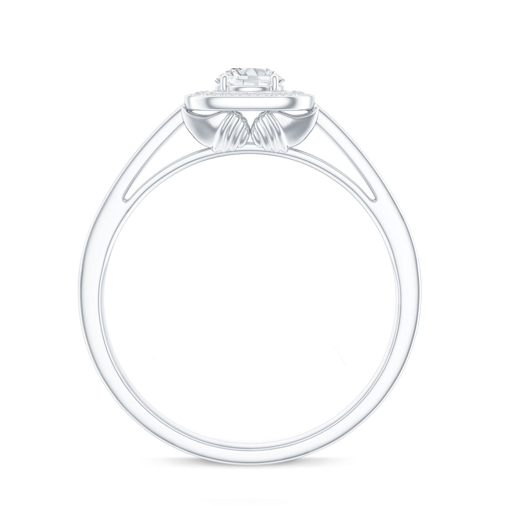 Moissanite Round Halo Engagement Ring with Certificate