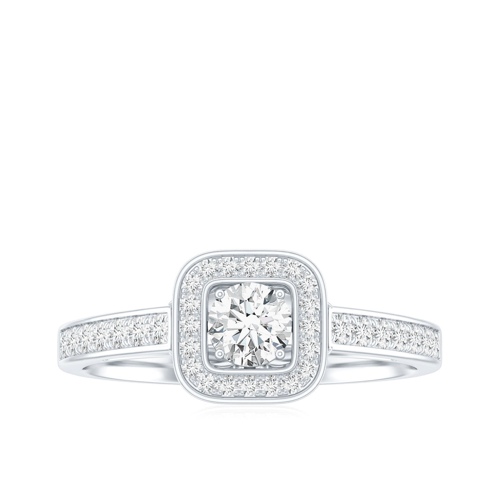 Moissanite Round Halo Engagement Ring with Certificate
