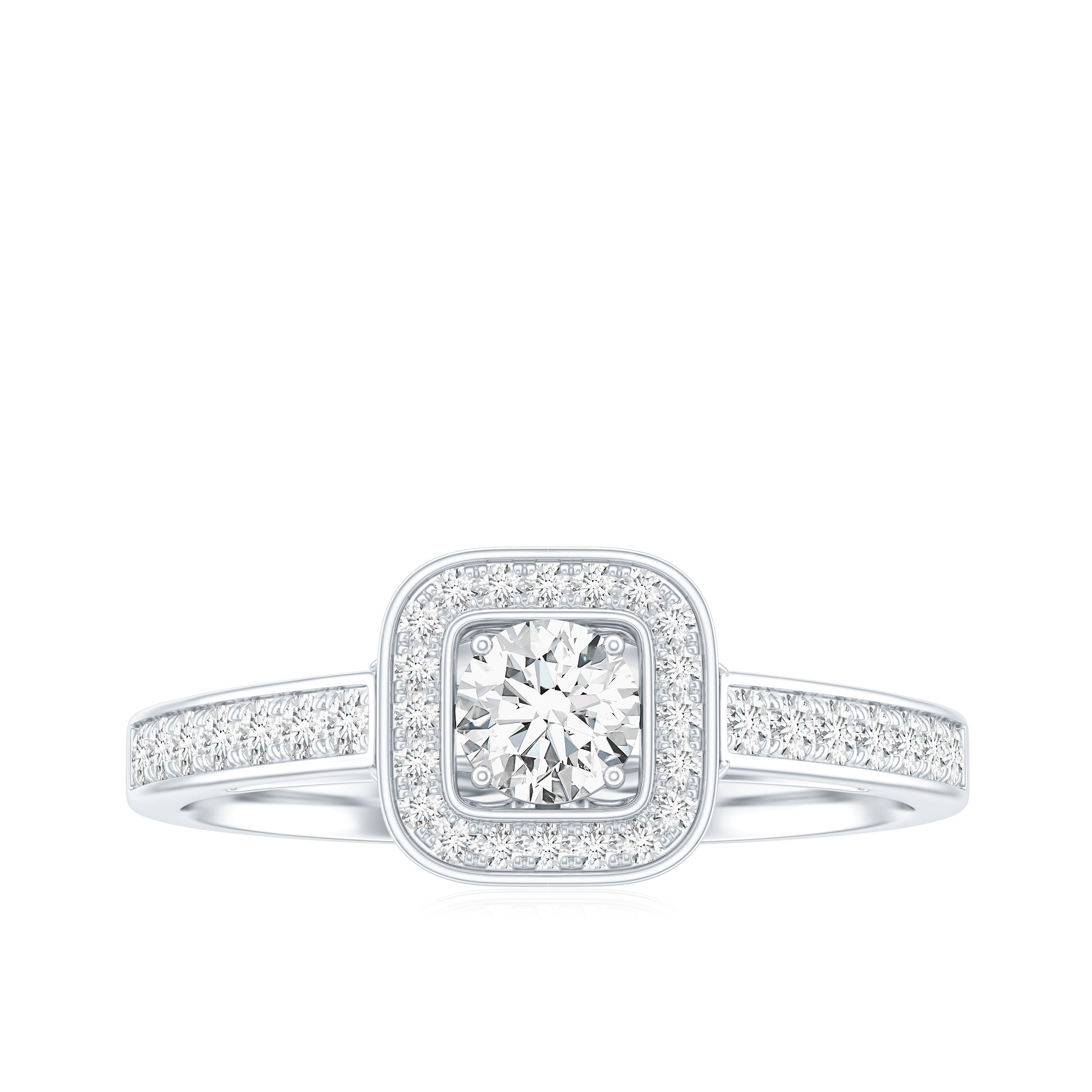 Moissanite Round Halo Engagement Ring with Certificate