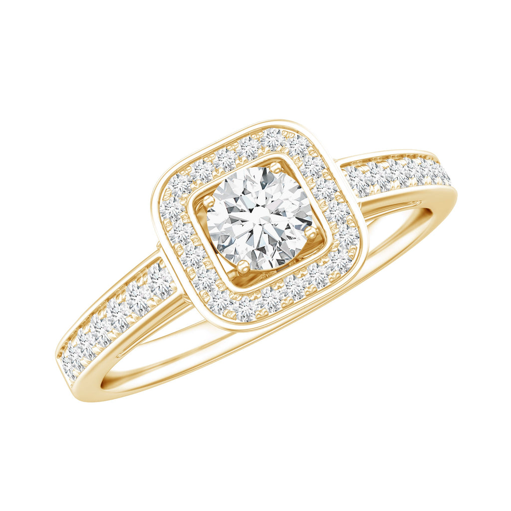 Moissanite Round Halo Engagement Ring with Certificate