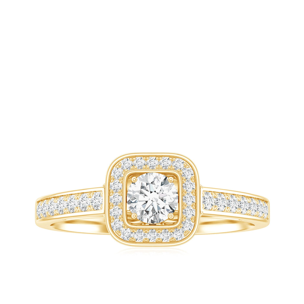 Moissanite Round Halo Engagement Ring with Certificate