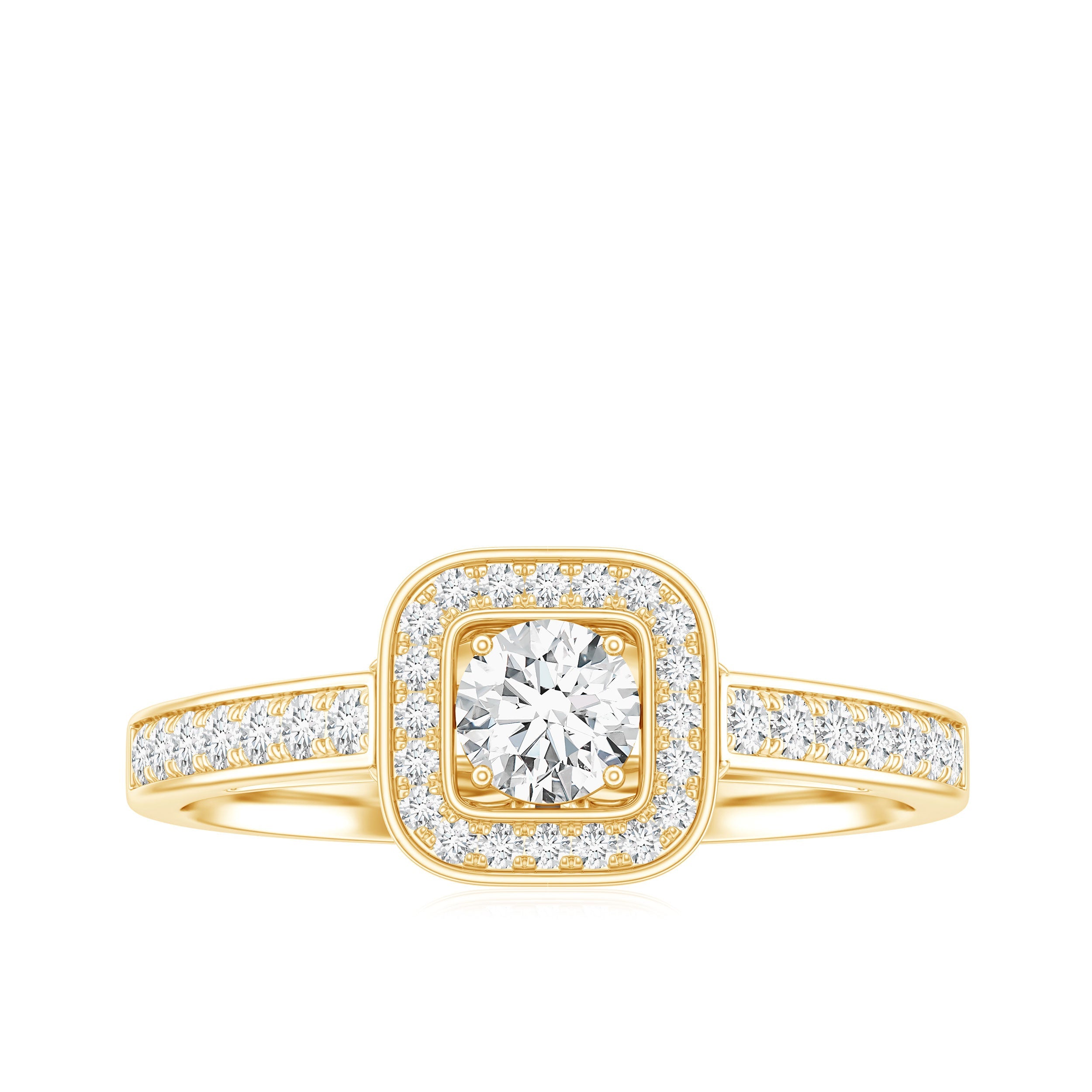 Moissanite Round Halo Engagement Ring with Certificate