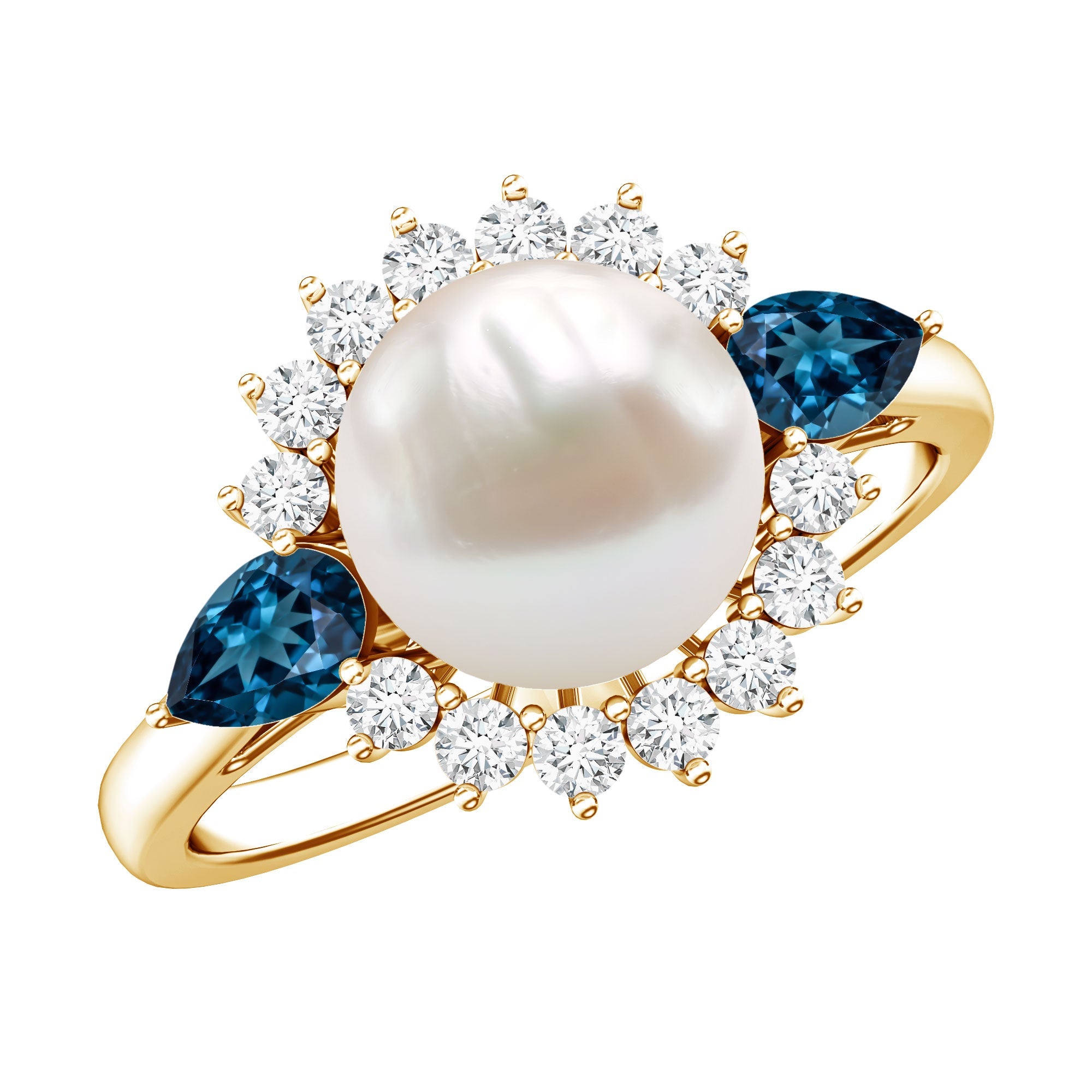 8MM Freshwater Cultured Pearl Designer Engagement Ring with Blue Topaz