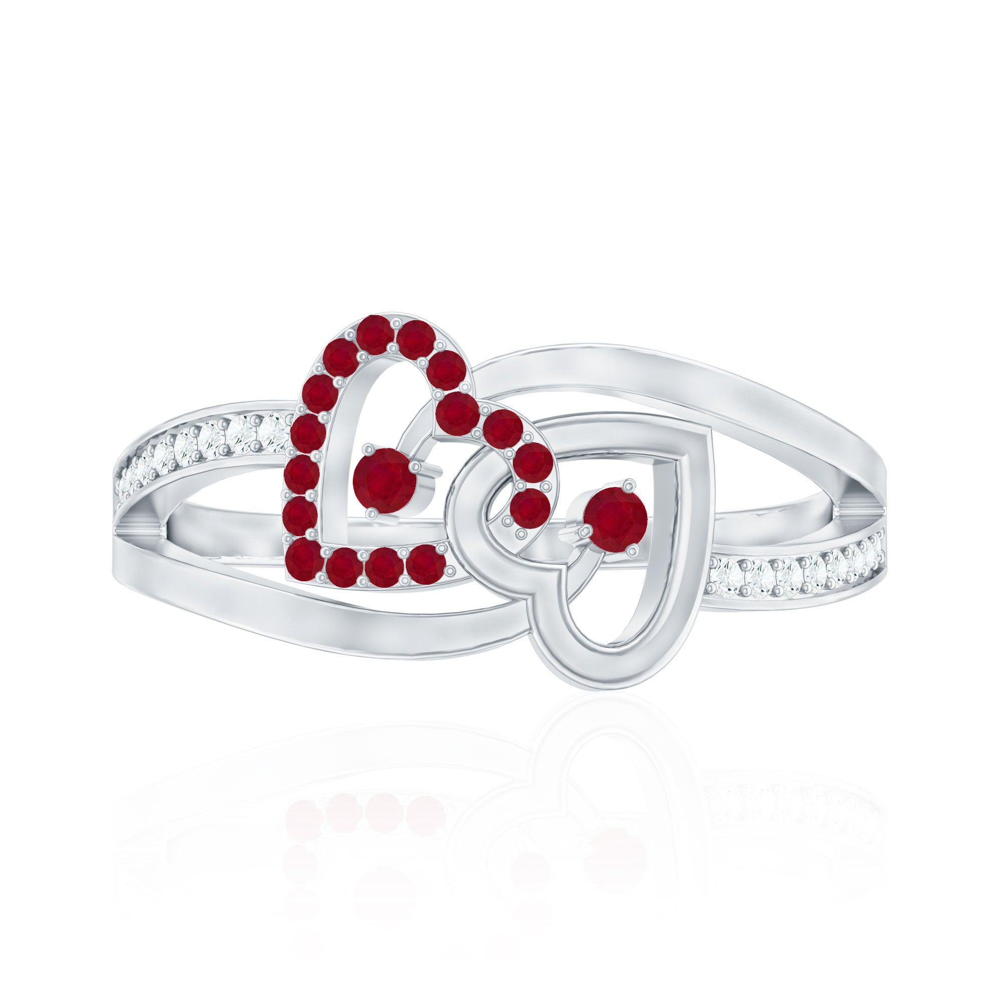 Natural Ruby Diamond Double Heart Promise Ring for Women