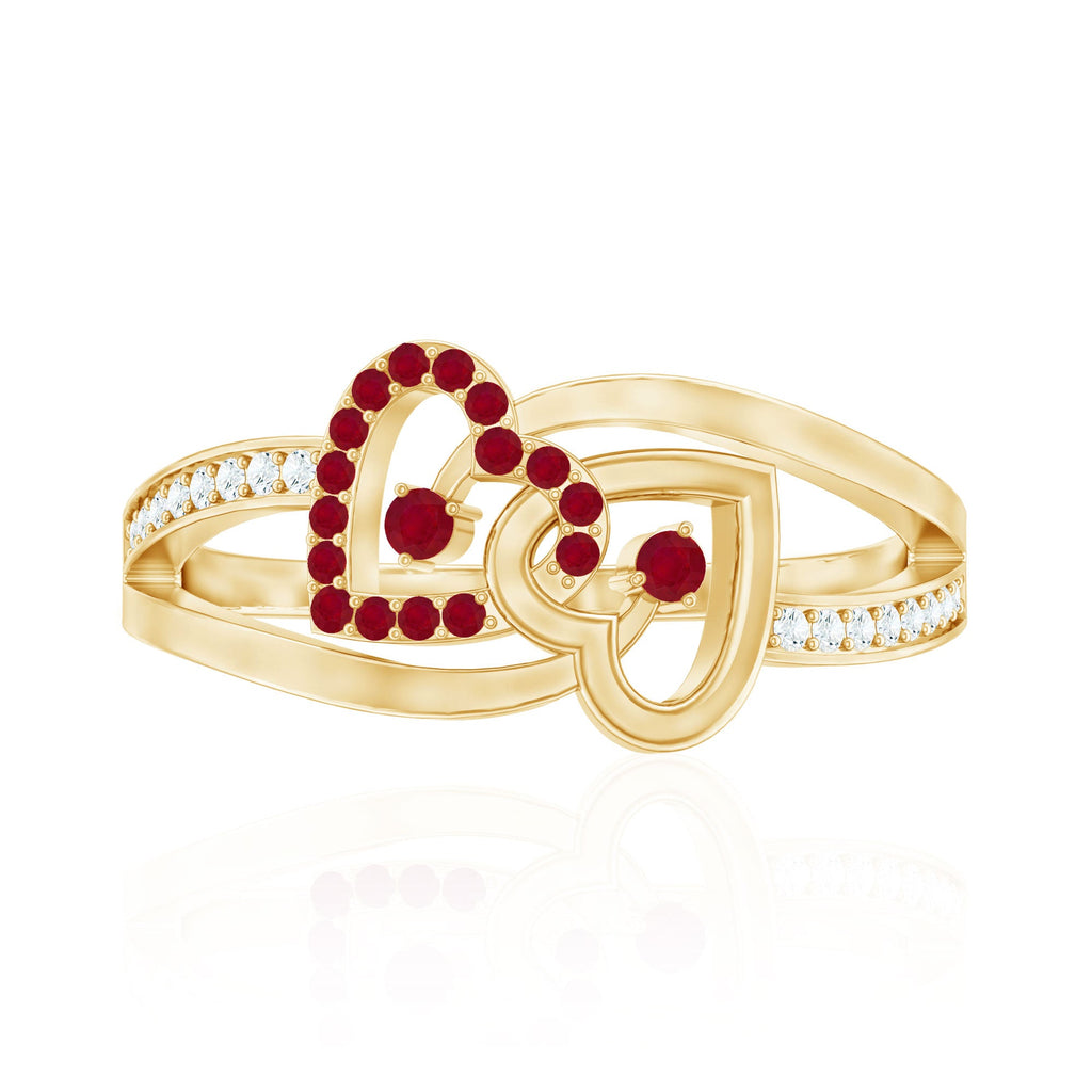 Natural Ruby Diamond Double Heart Promise Ring for Women