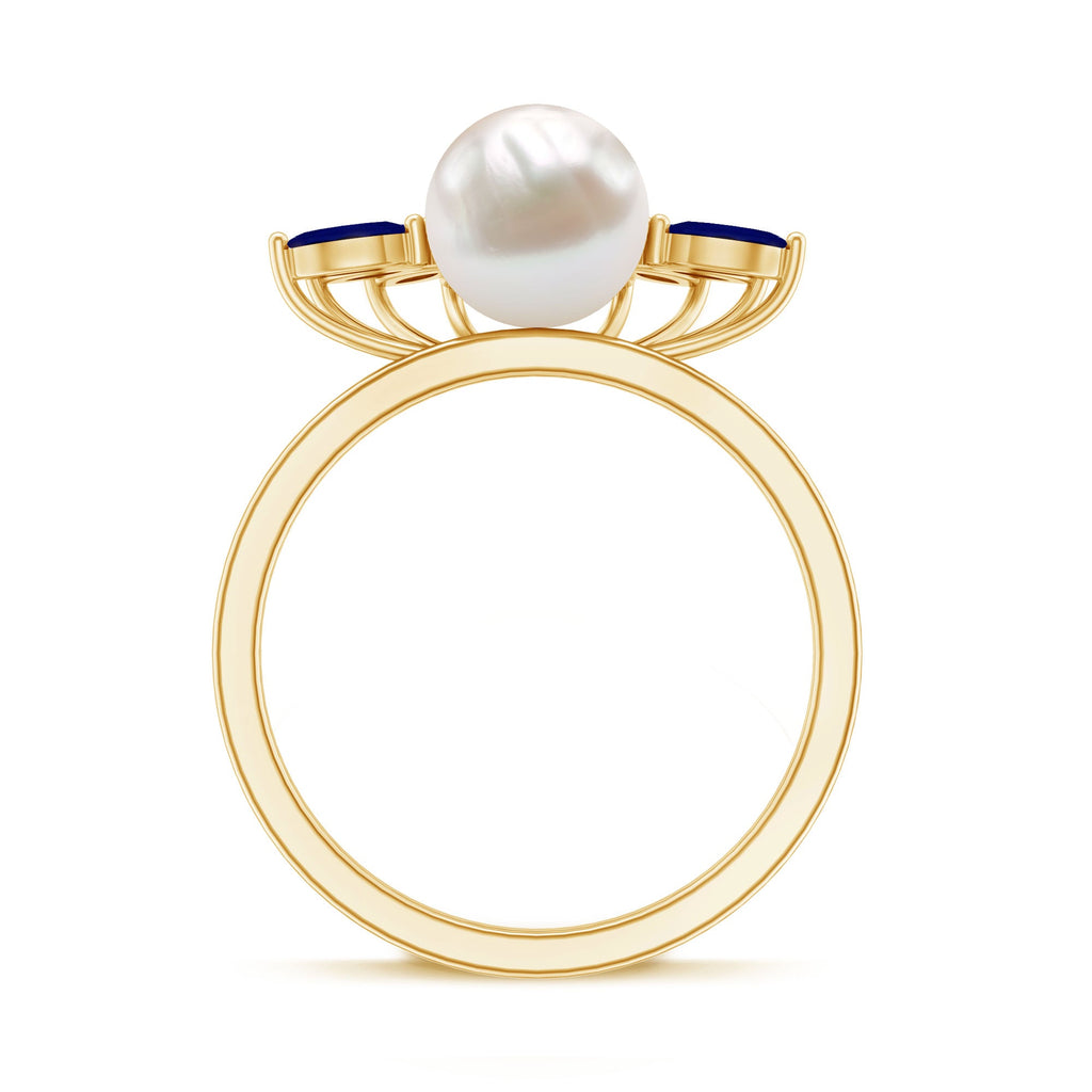 Cultured 3 Carat Freshwater Pearl Engagement Ring with Blue Sapphire