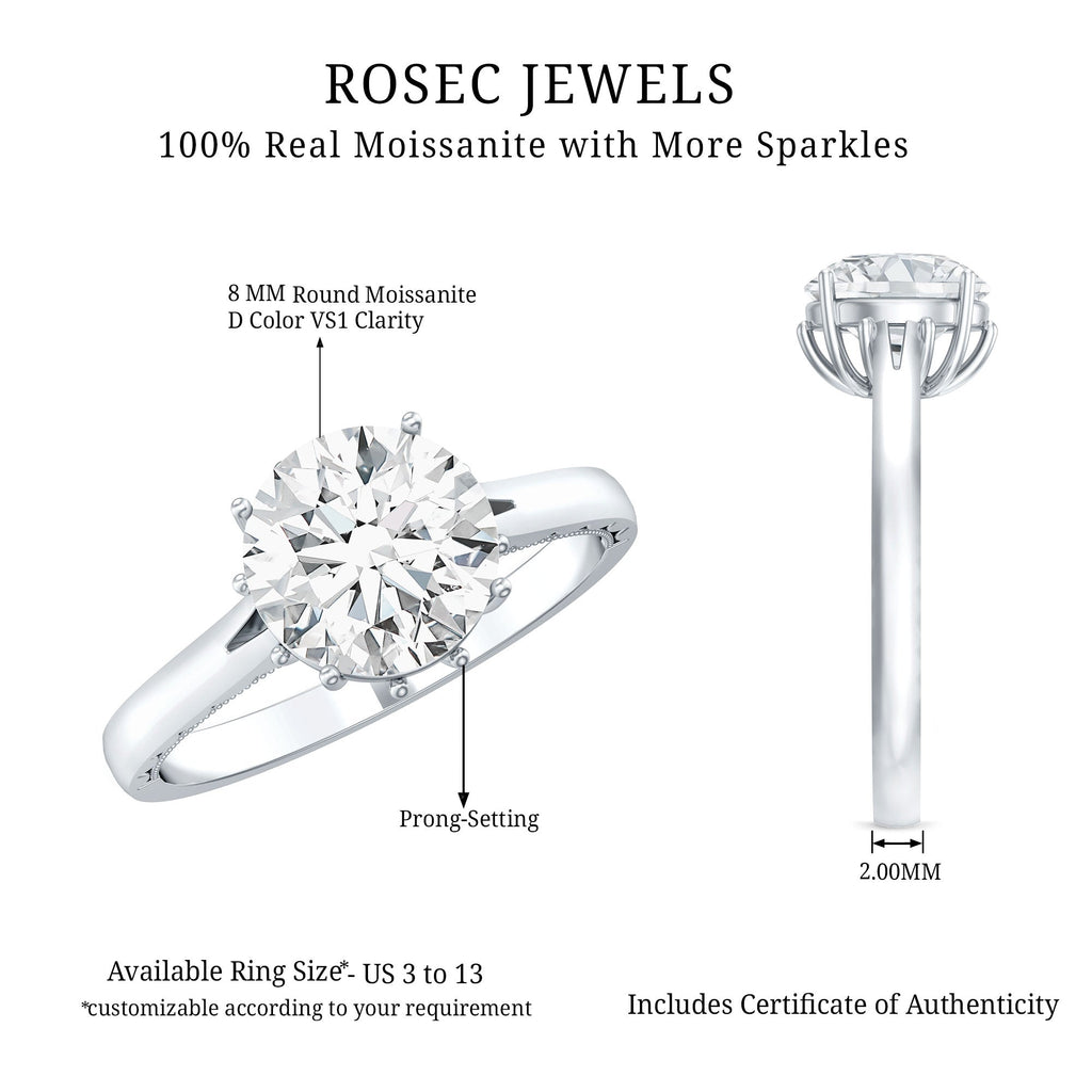 2 Carat Round Cut Moissanite Engagement Ring with Milgrain Detailing