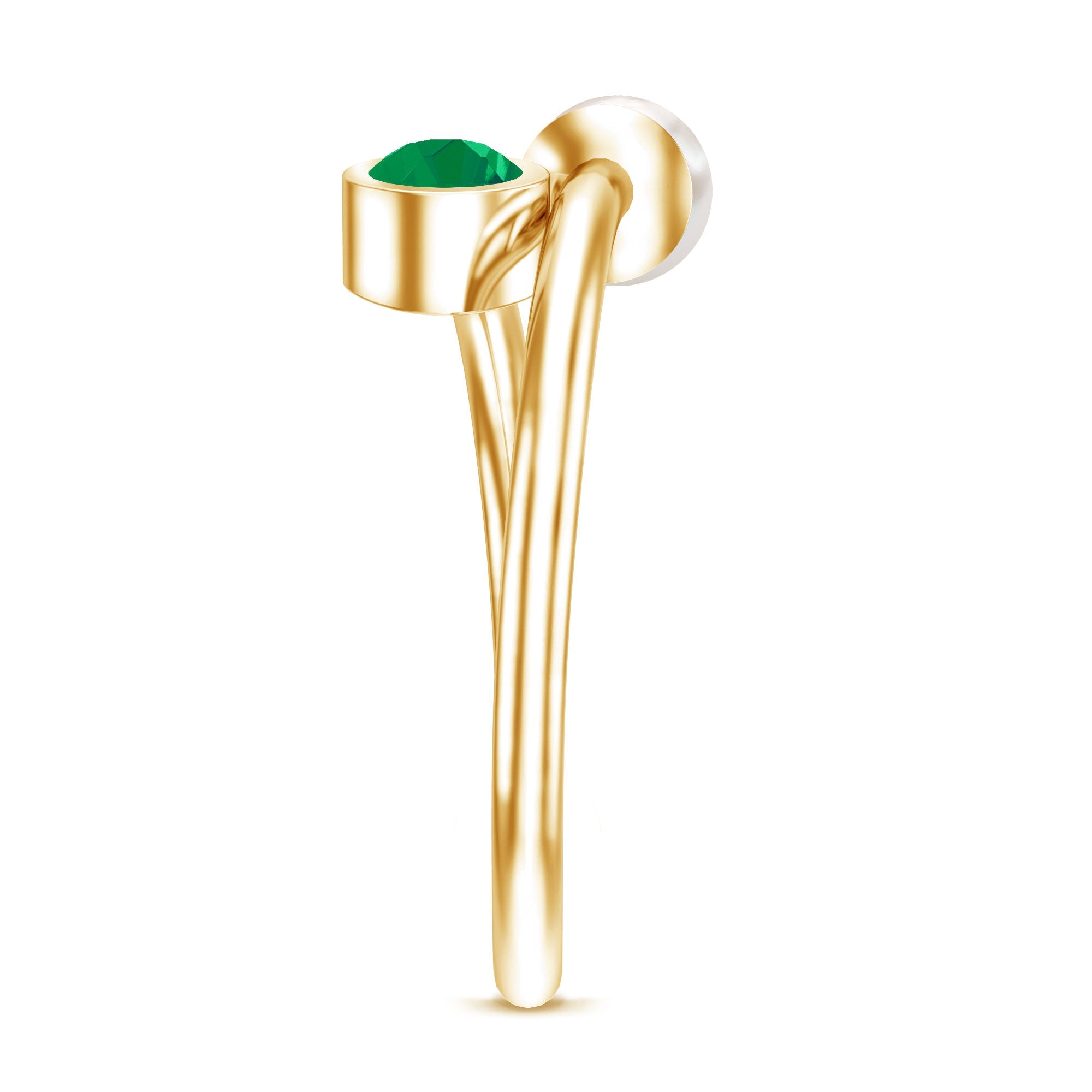 Real Freshwater Pearl and Emerald Toi et Moi Promise Ring