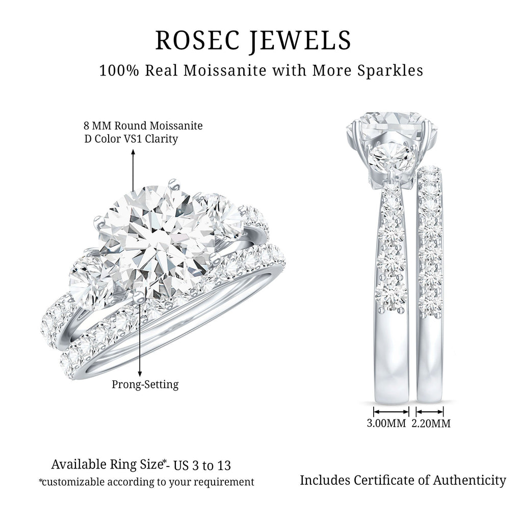 Certified 2 Carat Round Moissanite Bridal Ring Set For Wedding