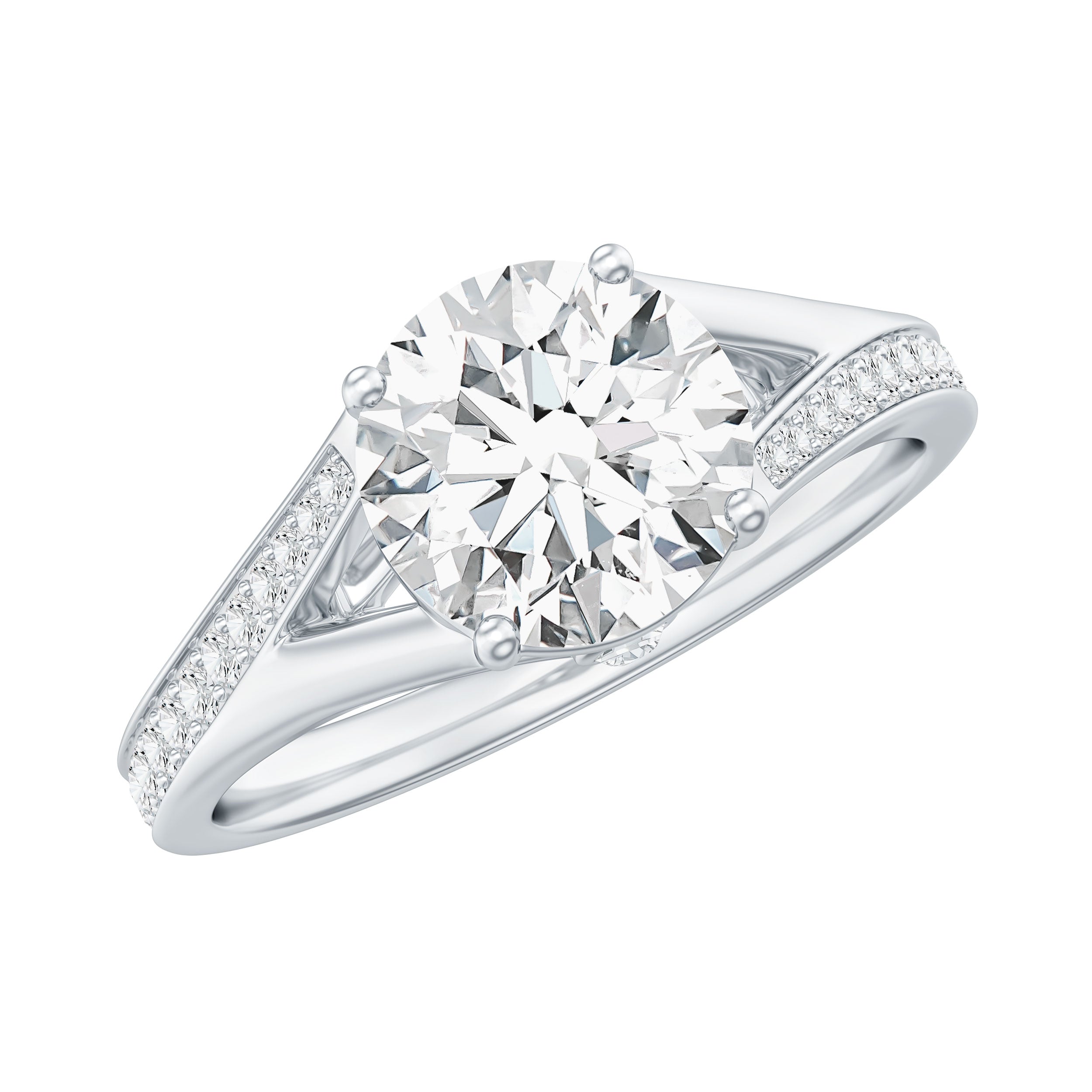 Round Moissanite Solitaire Engagement Ring with Split Shank
