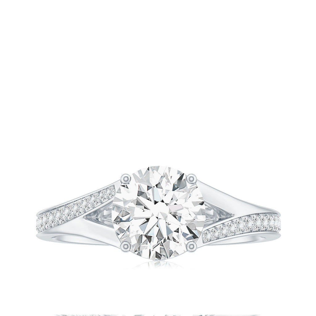 Round Moissanite Solitaire Engagement Ring with Split Shank