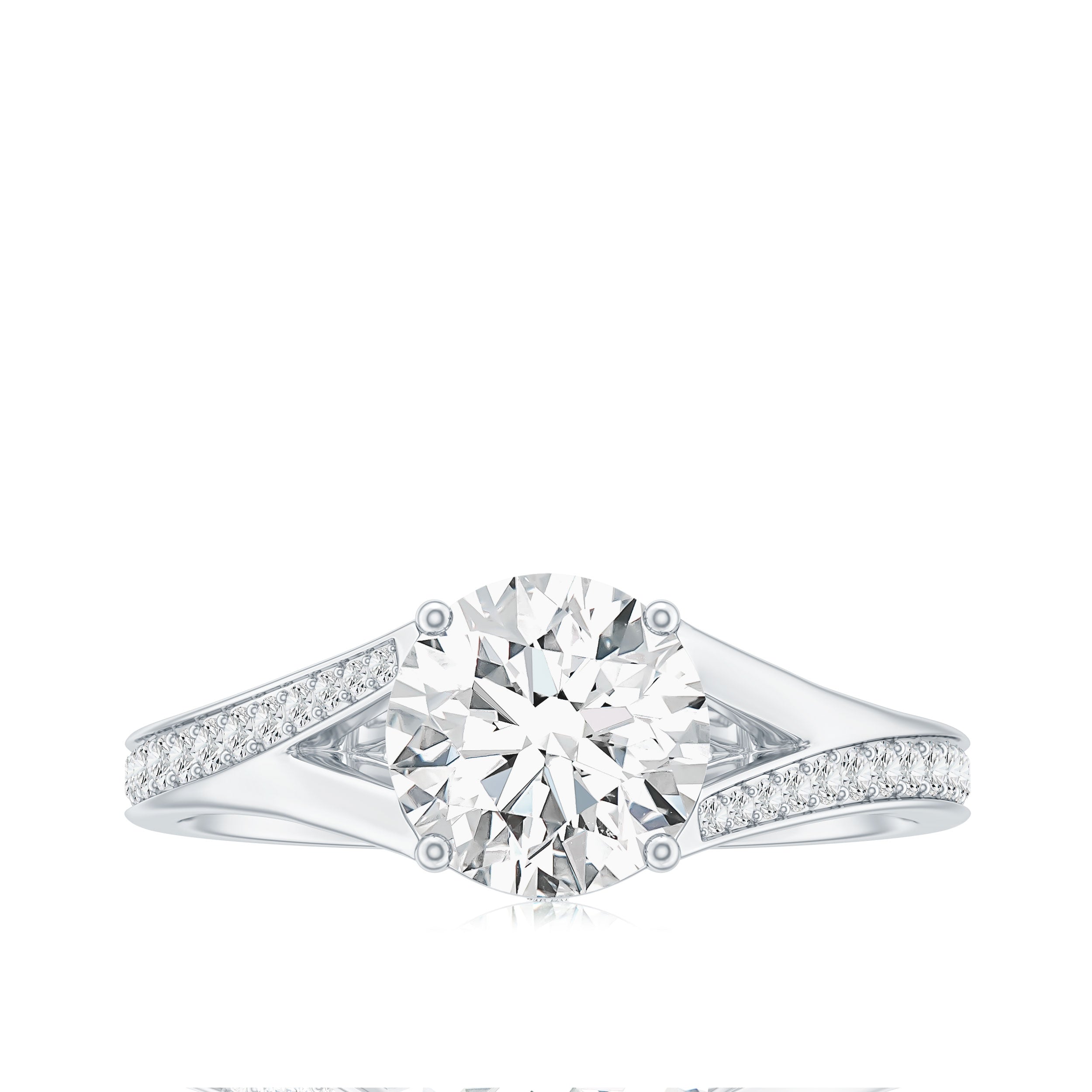 Round Moissanite Solitaire Engagement Ring with Split Shank