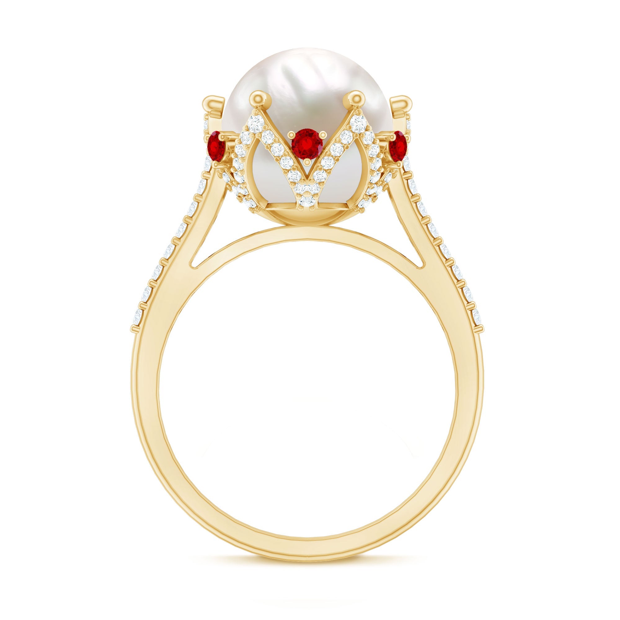 Designer 8 Carat Freshwater Pearl Engagement Ring with Ruby and Moissanite