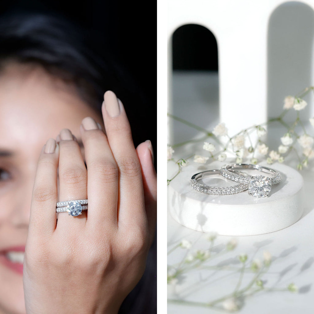 2 Carat Moissanite Engagement Ring with Wedding Band
