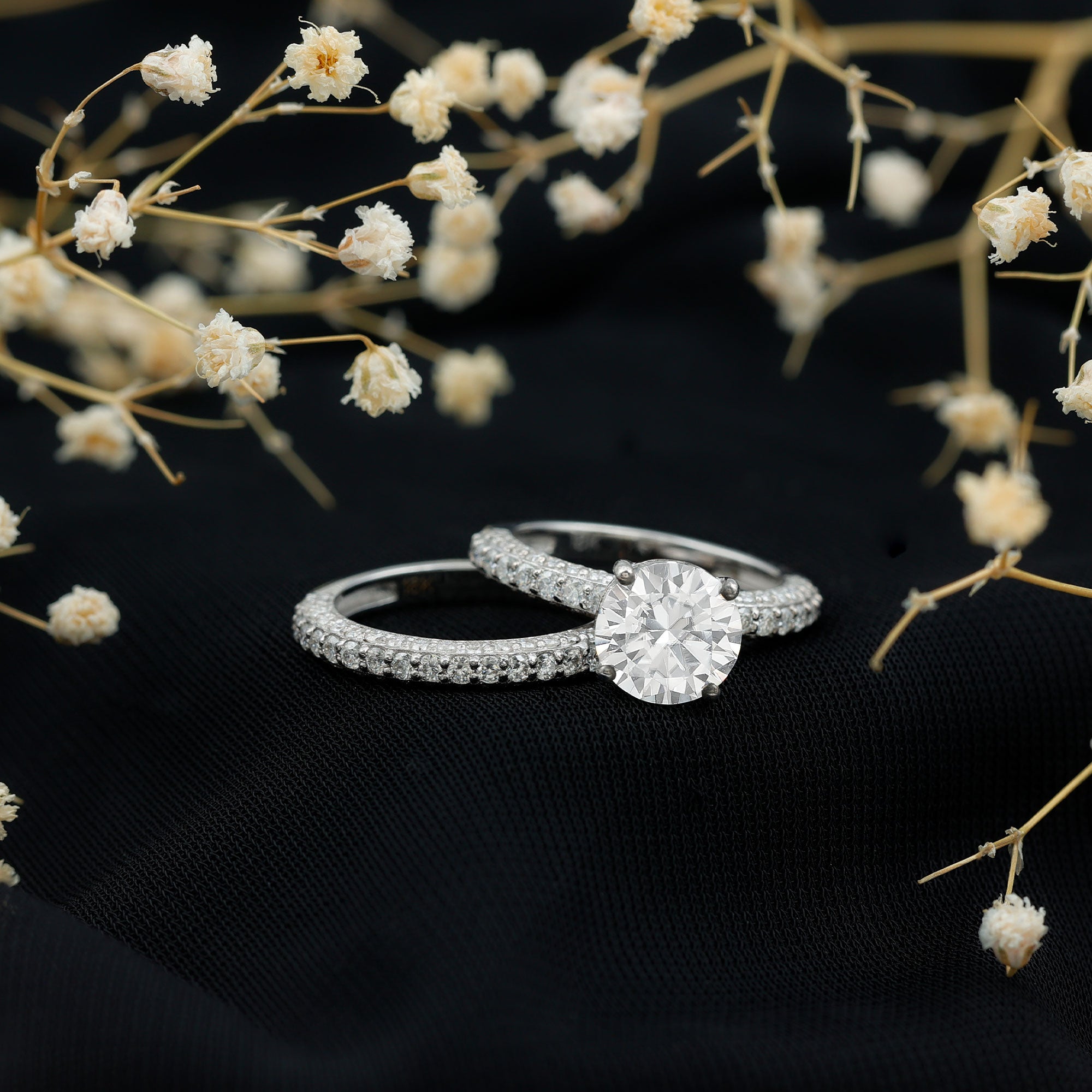 2 Carat Moissanite Engagement Ring with Wedding Band