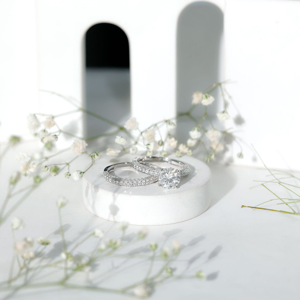 2 Carat Moissanite Engagement Ring with Wedding Band