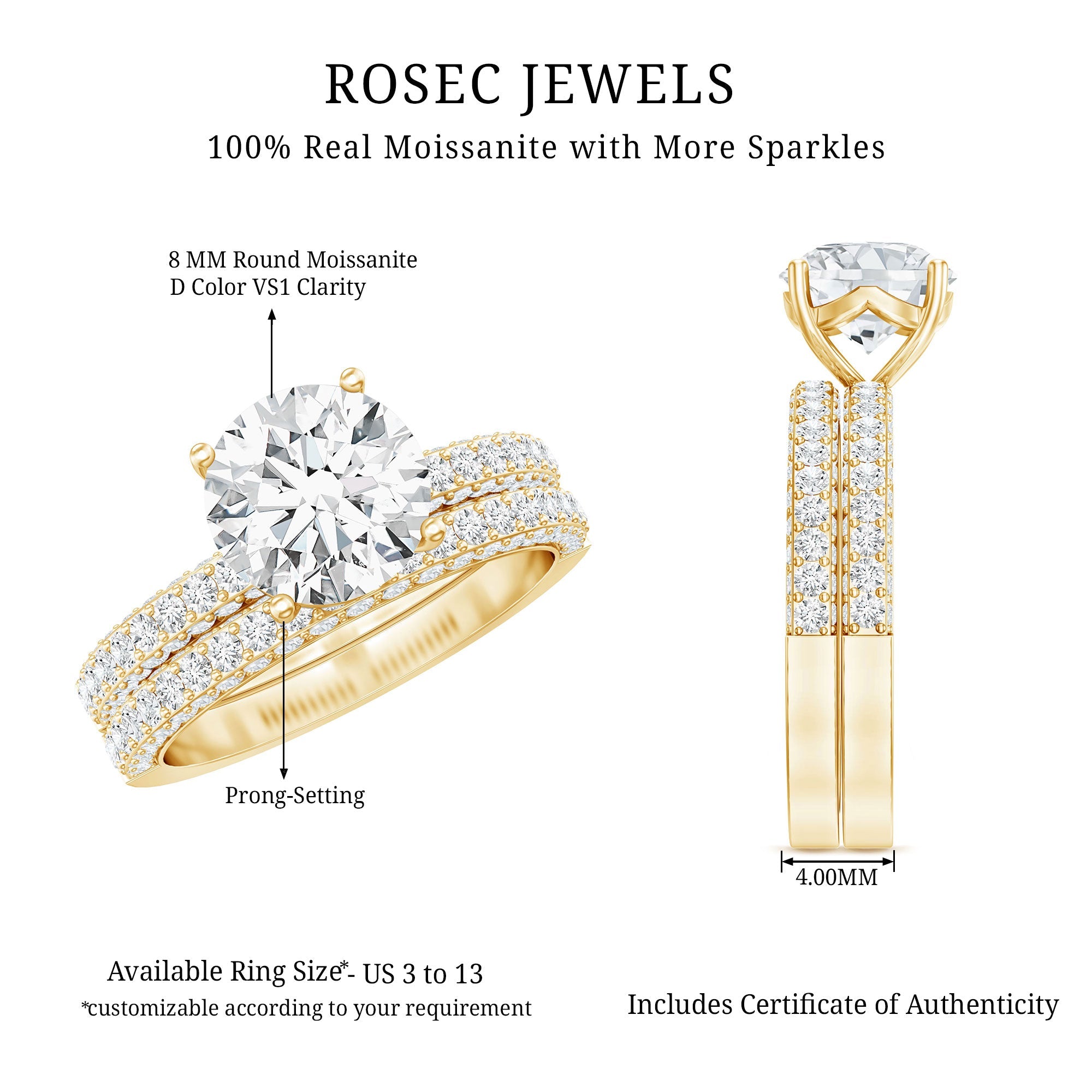 2 Carat Moissanite Engagement Ring with Wedding Band
