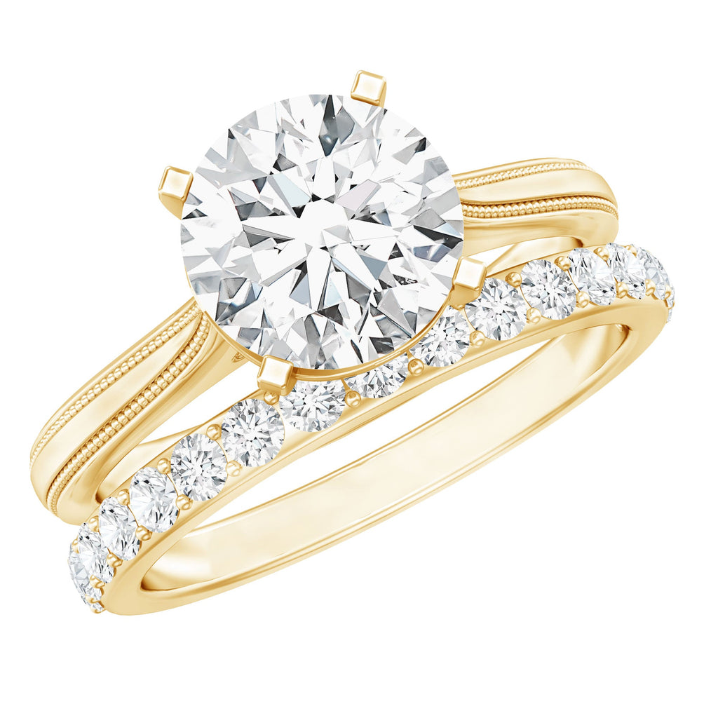 Brilliant Cut Moissanite Engagement Ring and Wedding Band