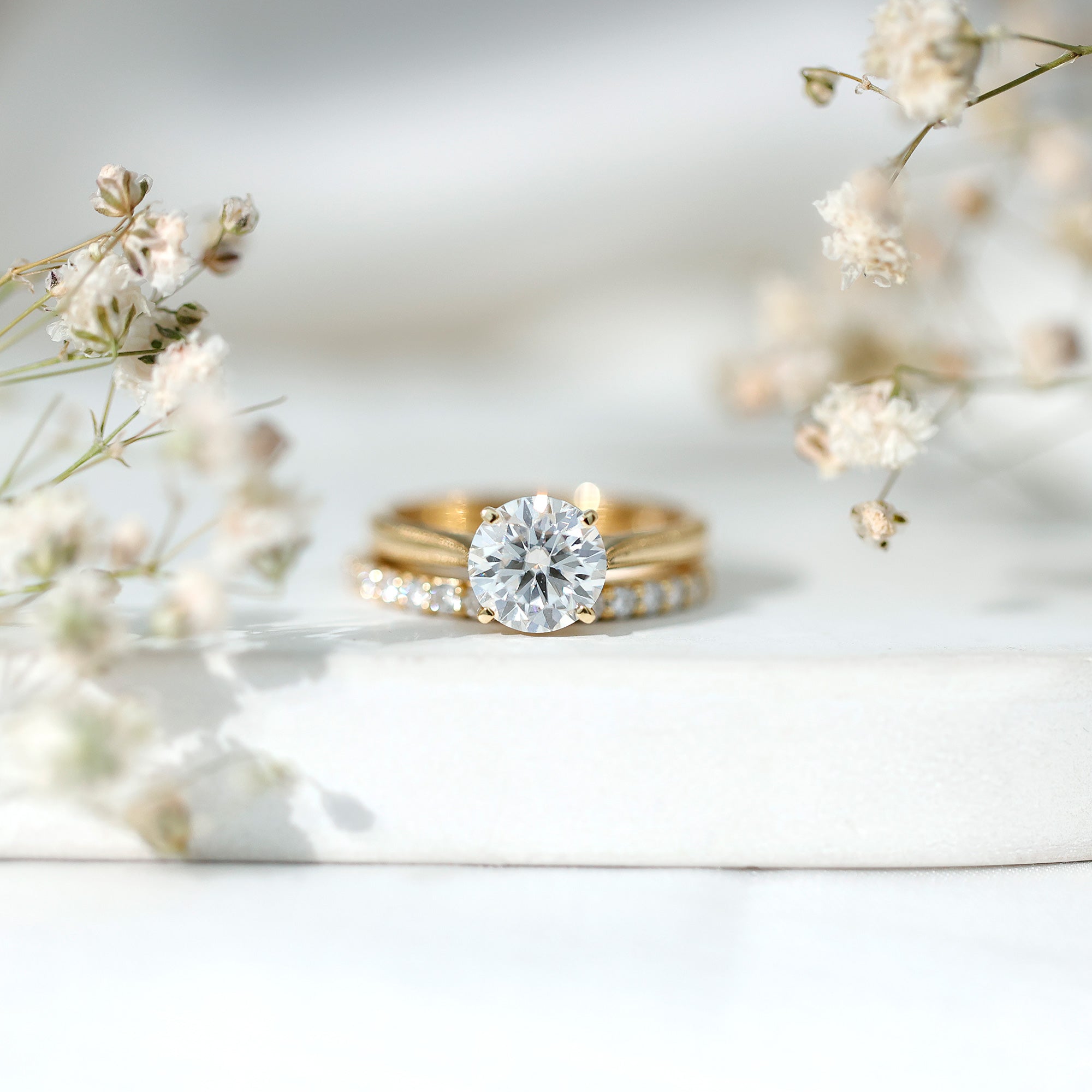 Brilliant Cut Moissanite Engagement Ring and Wedding Band