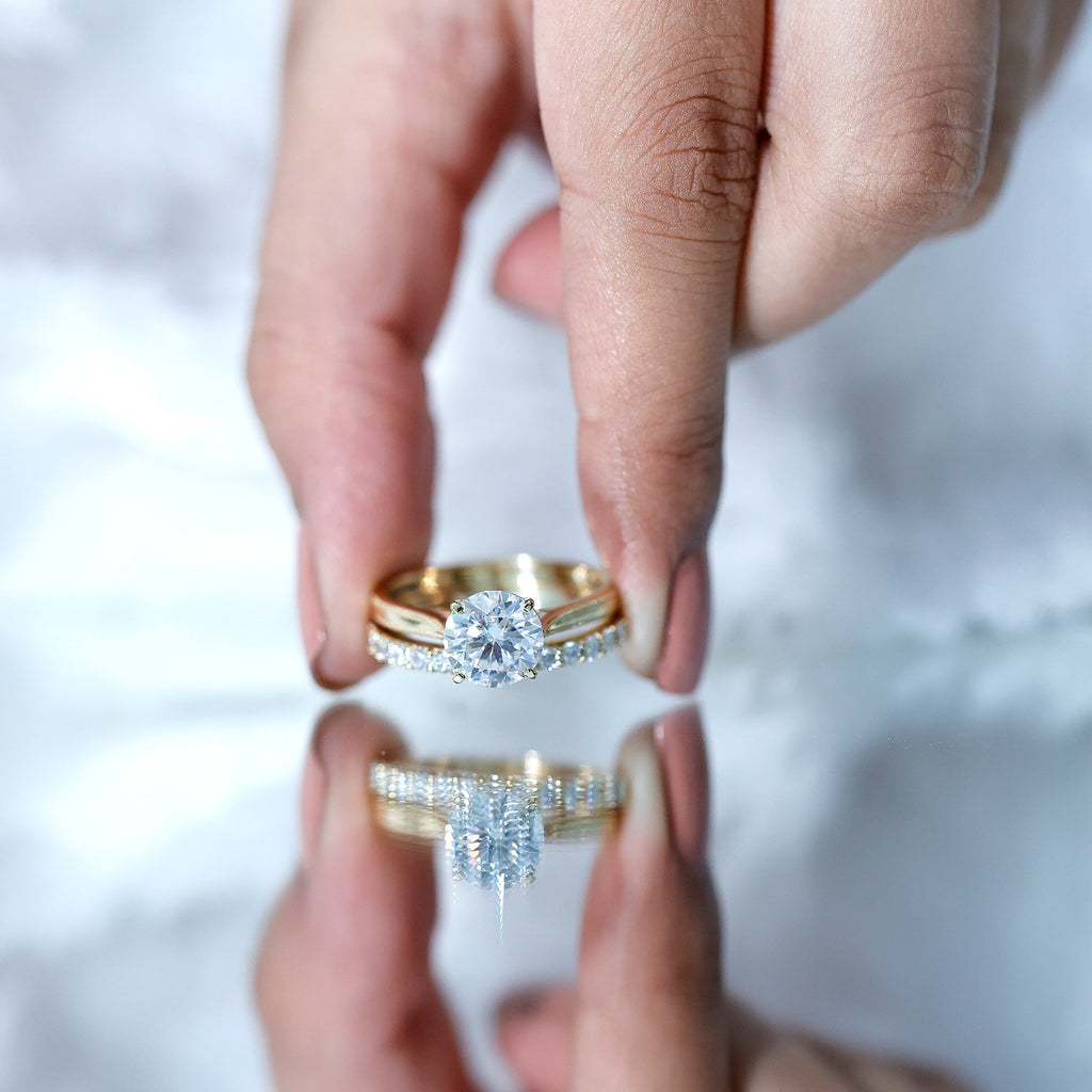 Brilliant Cut Moissanite Engagement Ring and Wedding Band