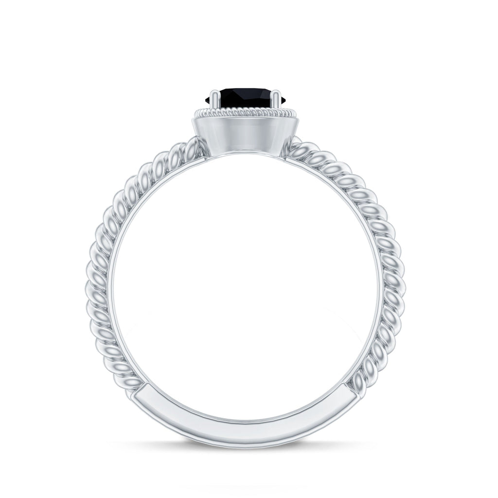 Solitaire 0.45 Carat Black Onyx Engagement Ring with Twisted Rope Design