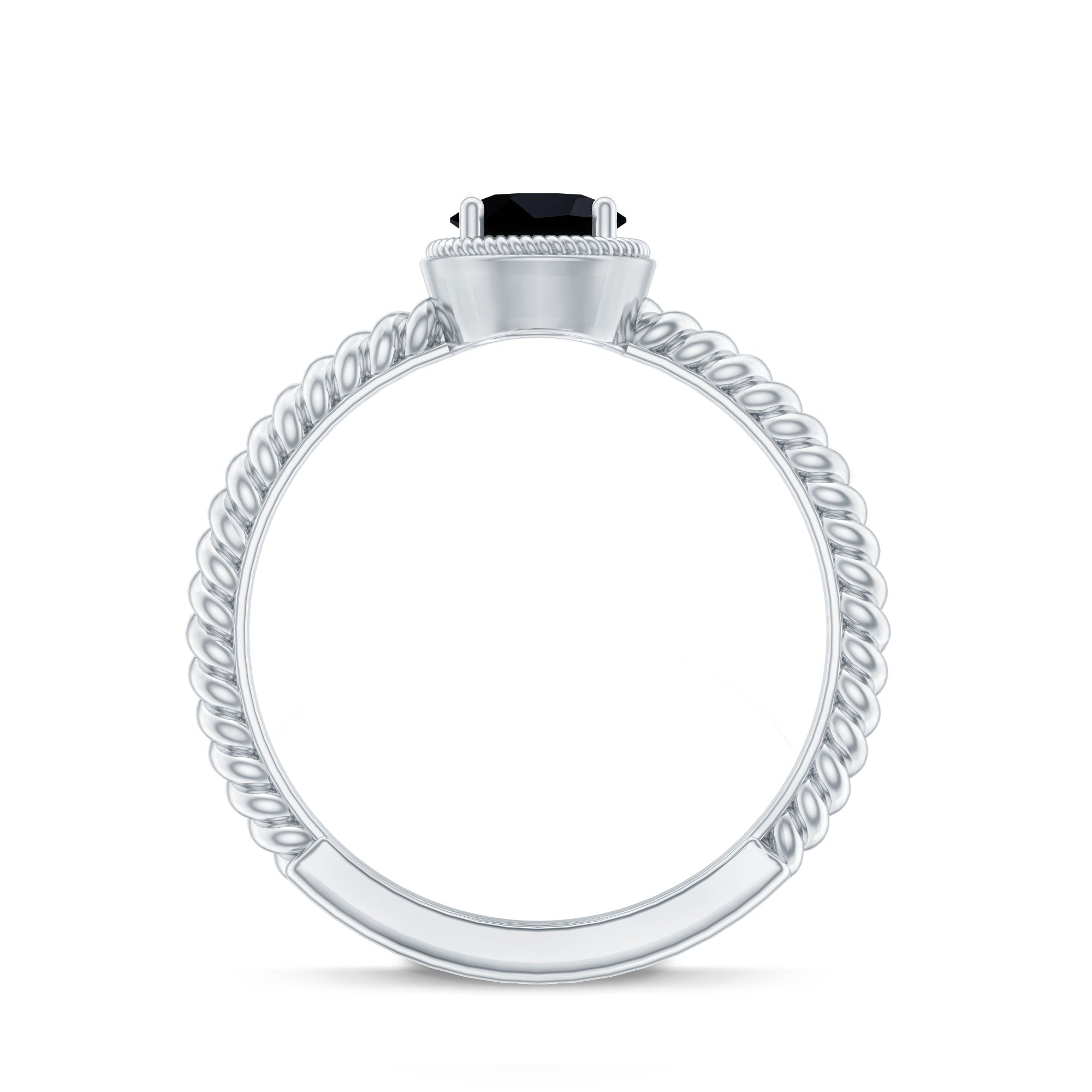 Solitaire 0.45 Carat Black Onyx Engagement Ring with Twisted Rope Design