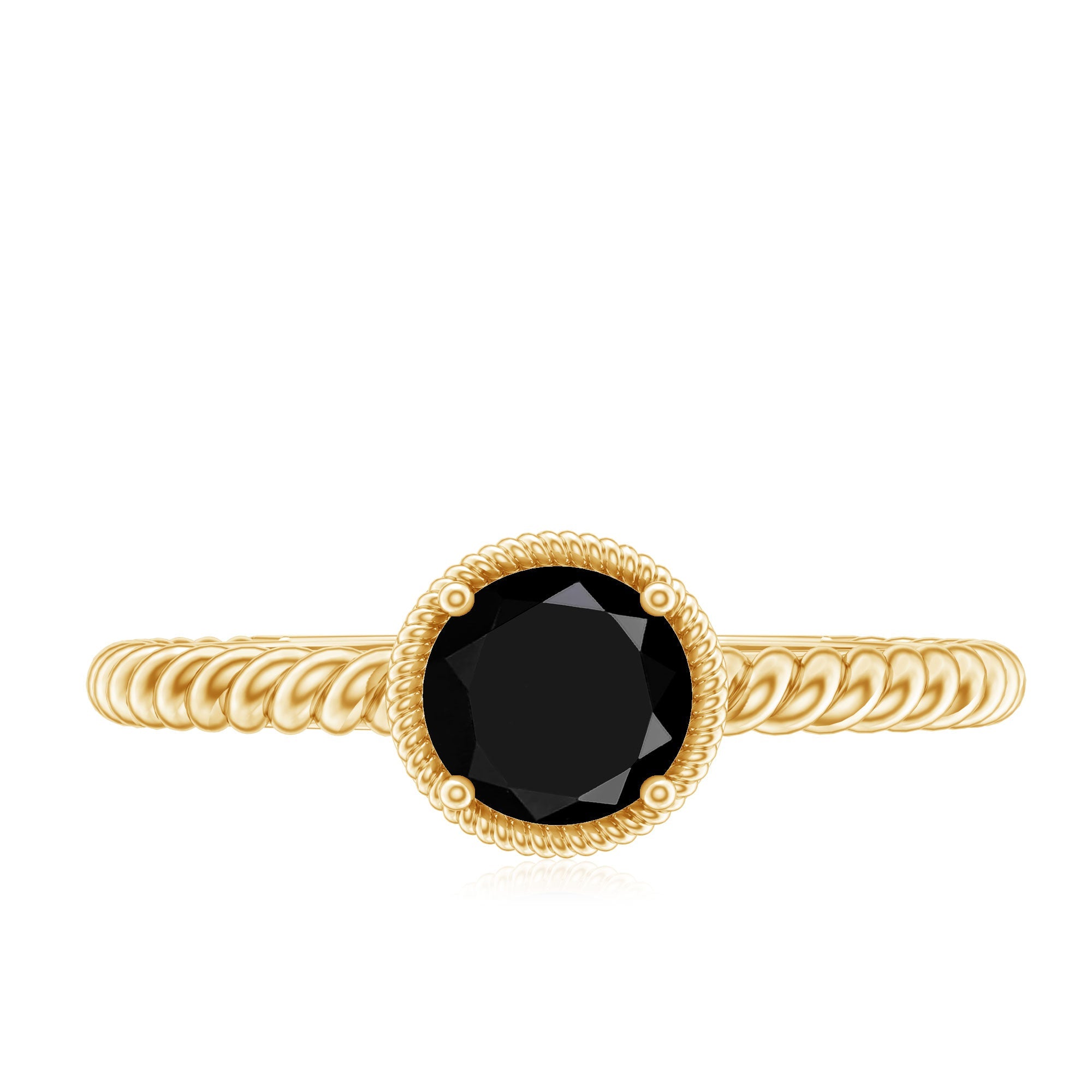 Solitaire 0.45 Carat Black Onyx Engagement Ring with Twisted Rope Design