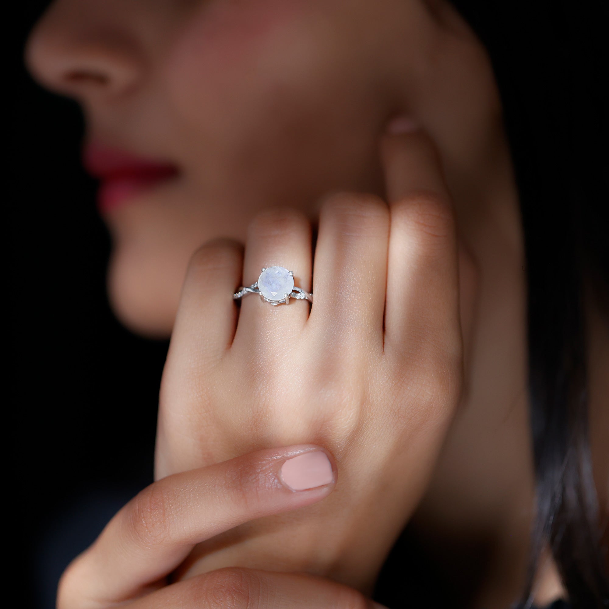 Real 0.85 Carat Moonstone and Diamond Braided Engagement Ring