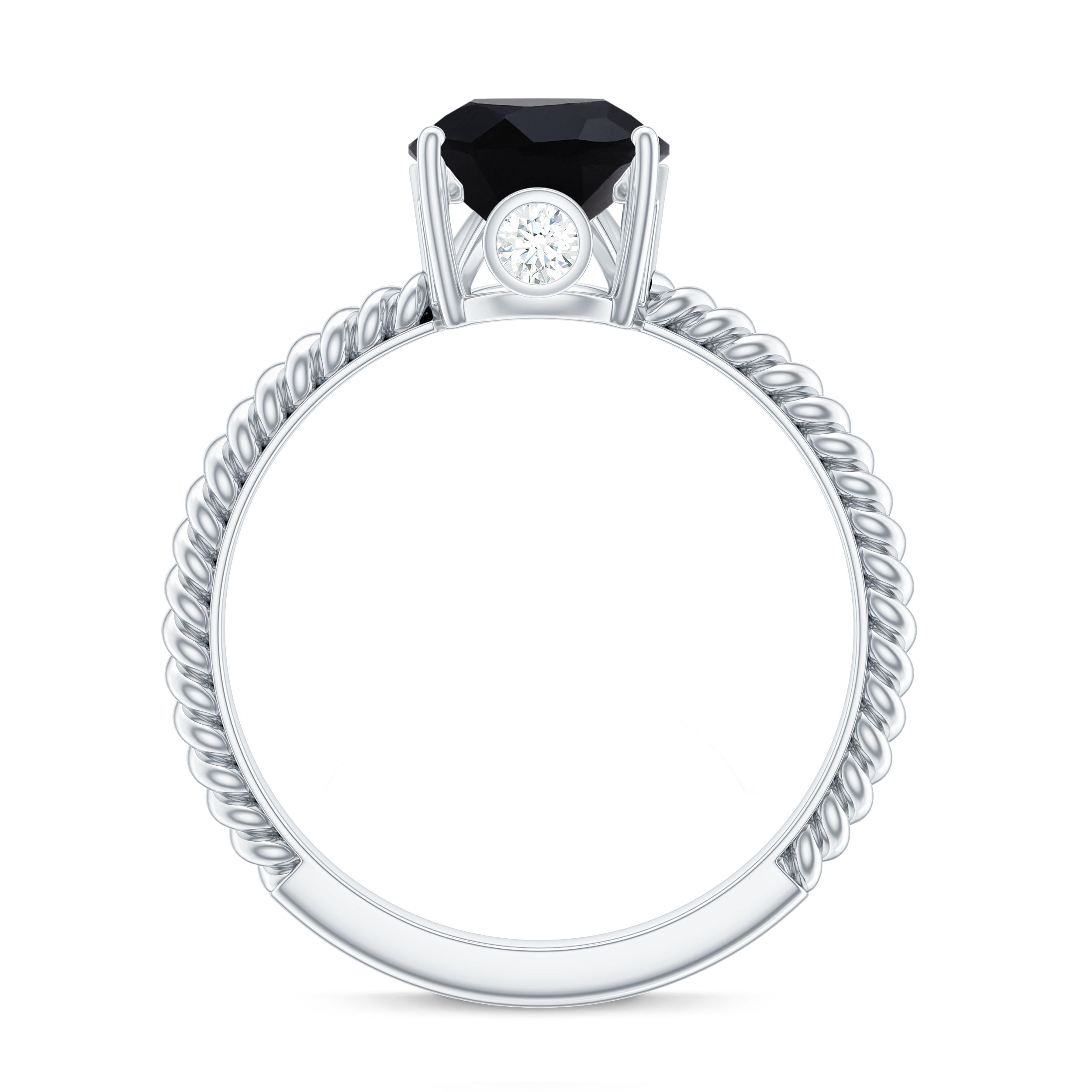 4.8 Carat Lab Grown Black Diamond Pear Shaped Engagement Ring With Surprise White Diamond