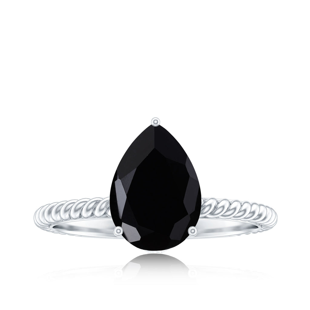 4.8 Carat Lab Grown Black Diamond Pear Shaped Engagement Ring With Surprise White Diamond
