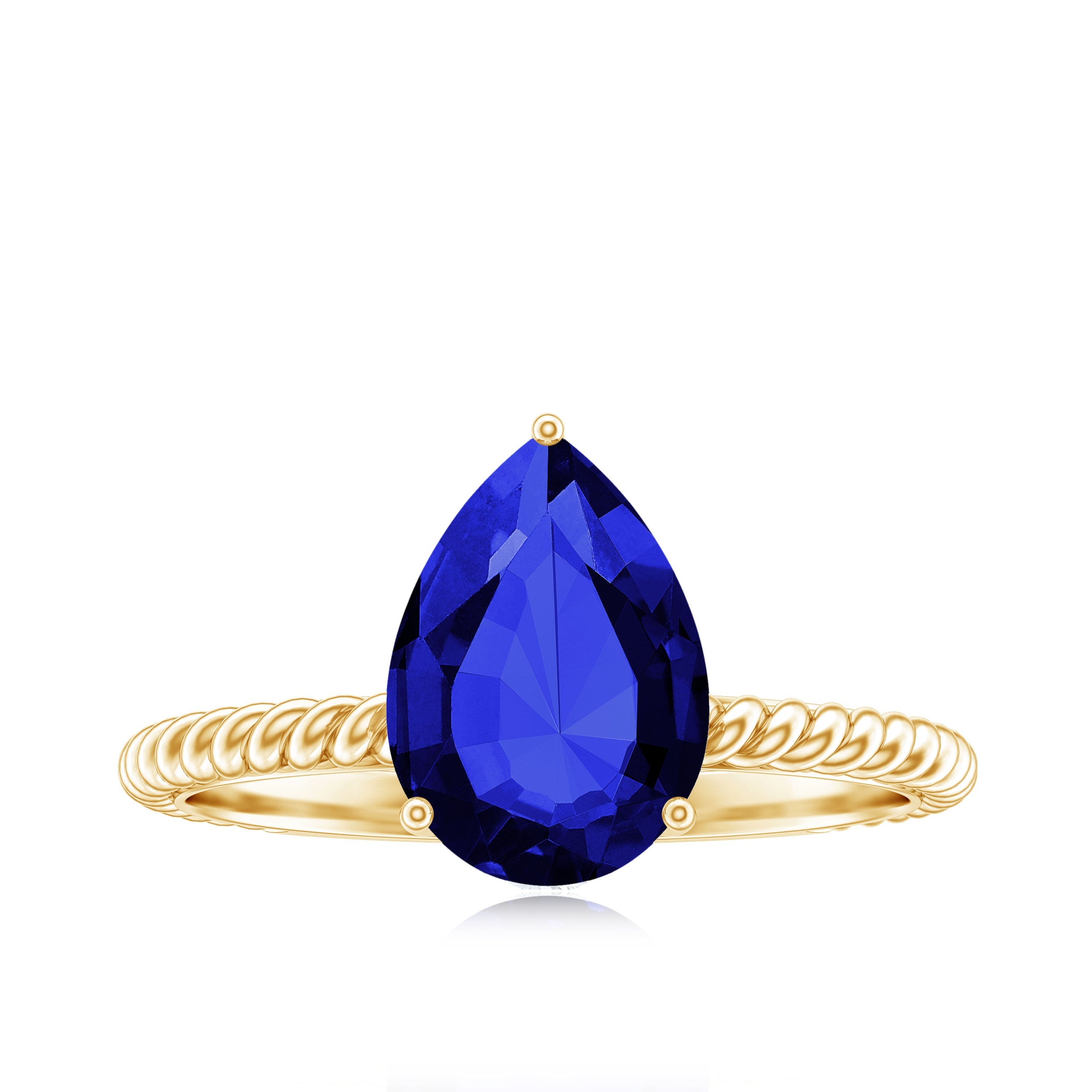 Certified 3.3 Carat Lab Grown Blue Sapphire Pear Shaped Engagement Ring