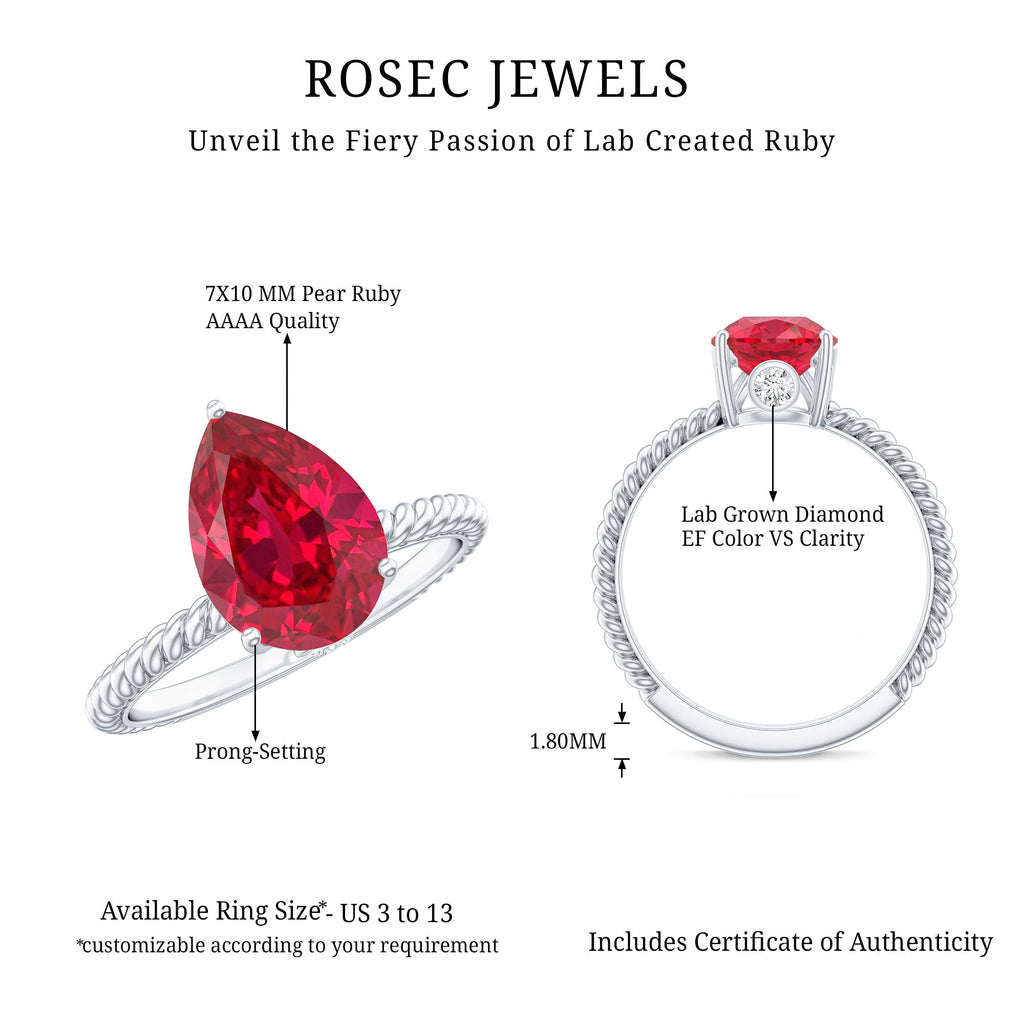 2.9 Carat Lab Created Ruby Teardrop Engagement Ring With Surprise Diamonds