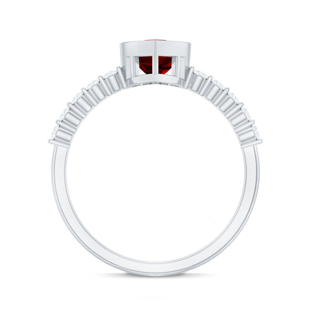 0.9 Carat Heart Shape Created Ruby Engagement Ring with Diamond
