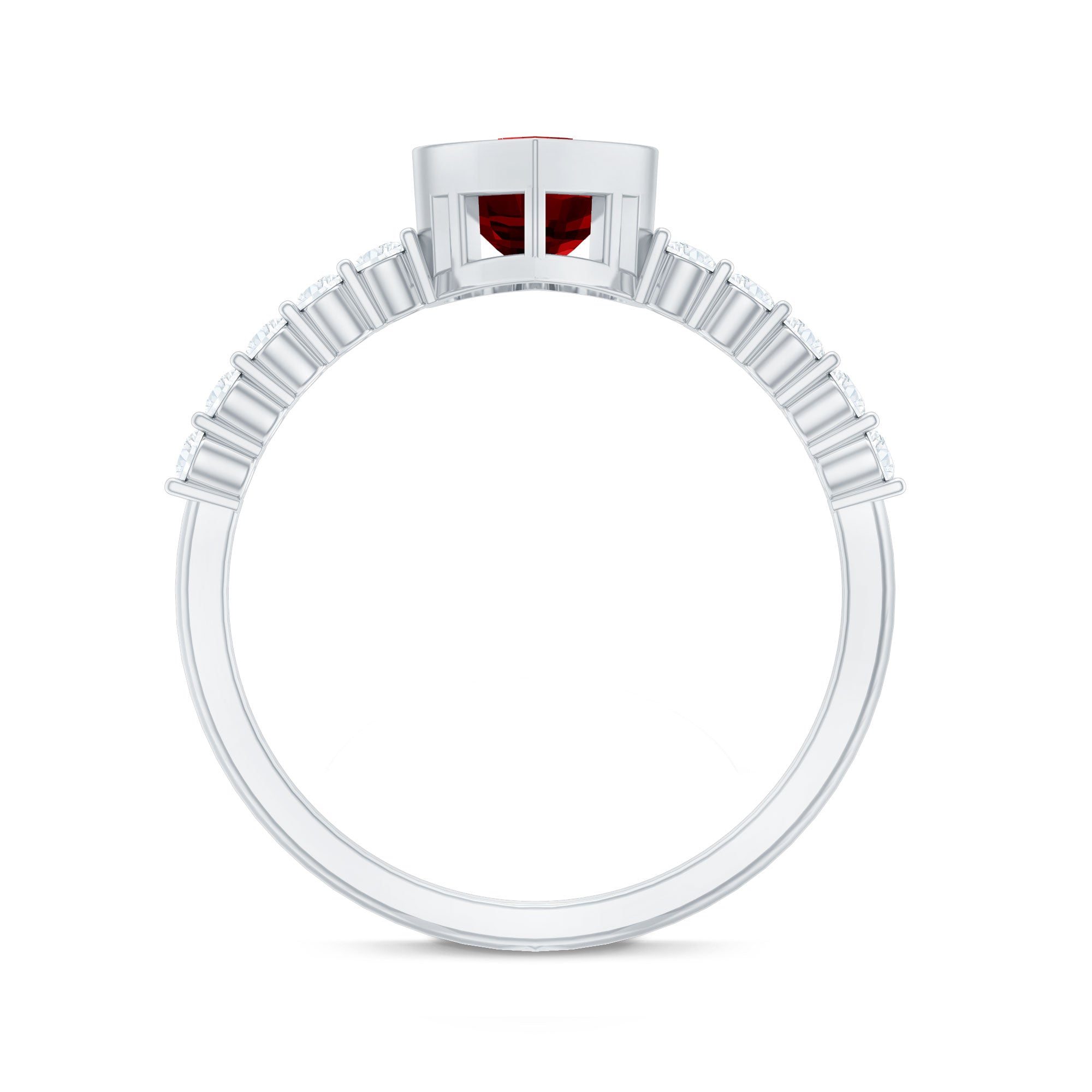 0.9 Carat Heart Shape Created Ruby Engagement Ring with Diamond