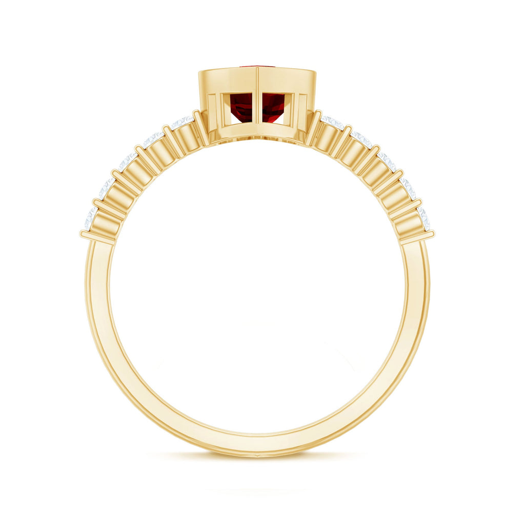 0.9 Carat Heart Shape Created Ruby Engagement Ring with Diamond