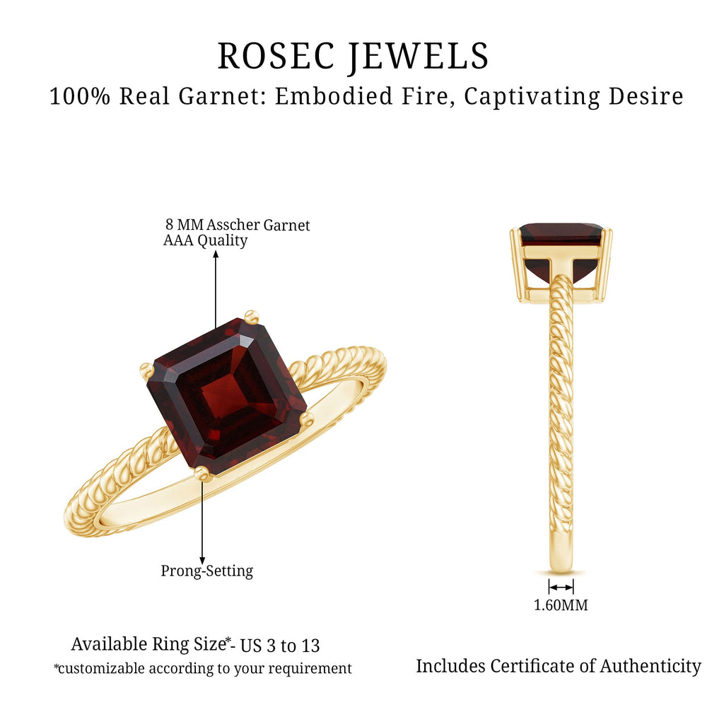 3.3 Carat Natural Garnet Asscher Cut Engagement Ring with Twisted Rope