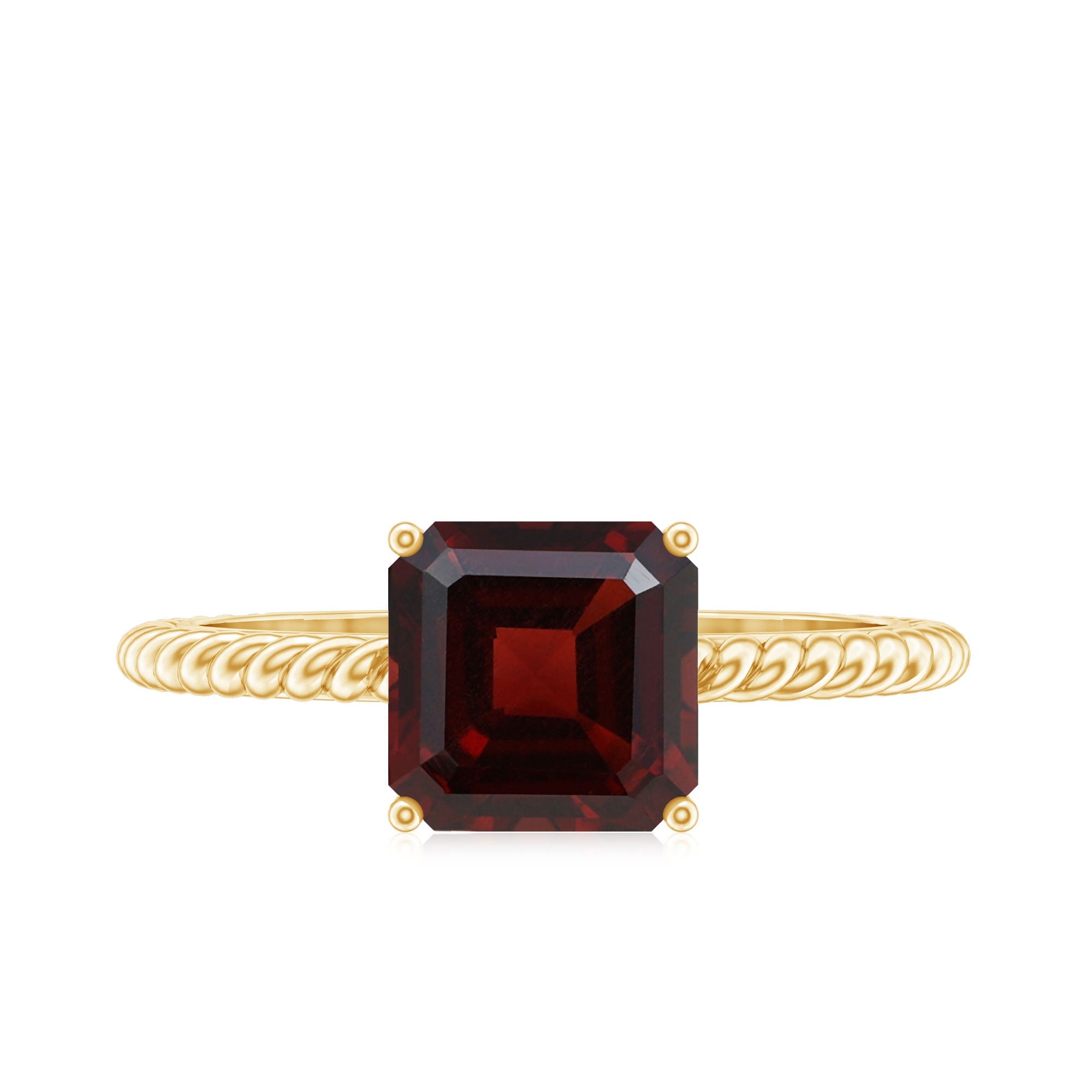 3.3 Carat Natural Garnet Asscher Cut Engagement Ring with Twisted Rope