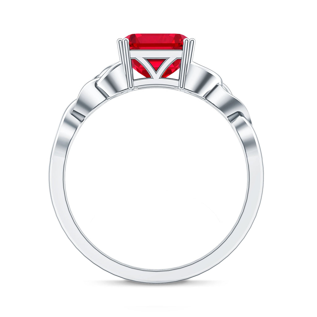 Certified 4.8 Carat Lab Grown Ruby Asscher Cut Engagement Ring with Celtic Knot