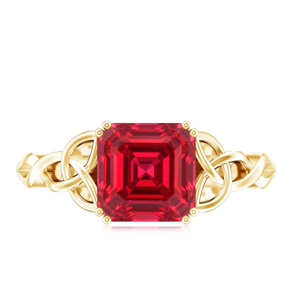 Certified 4.8 Carat Lab Grown Ruby Asscher Cut Engagement Ring with Celtic Knot