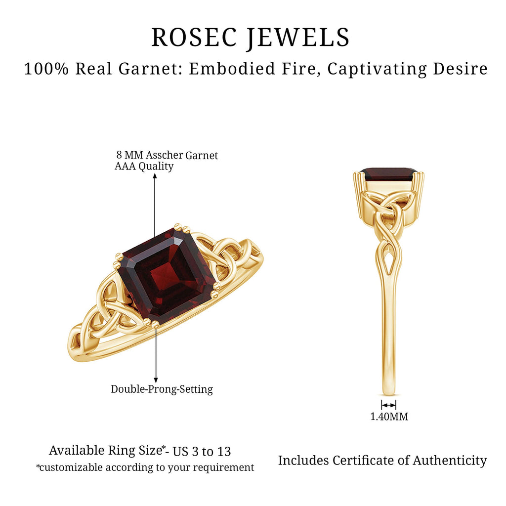 Natural Asscher Cut Garnet Knot Engagement Ring